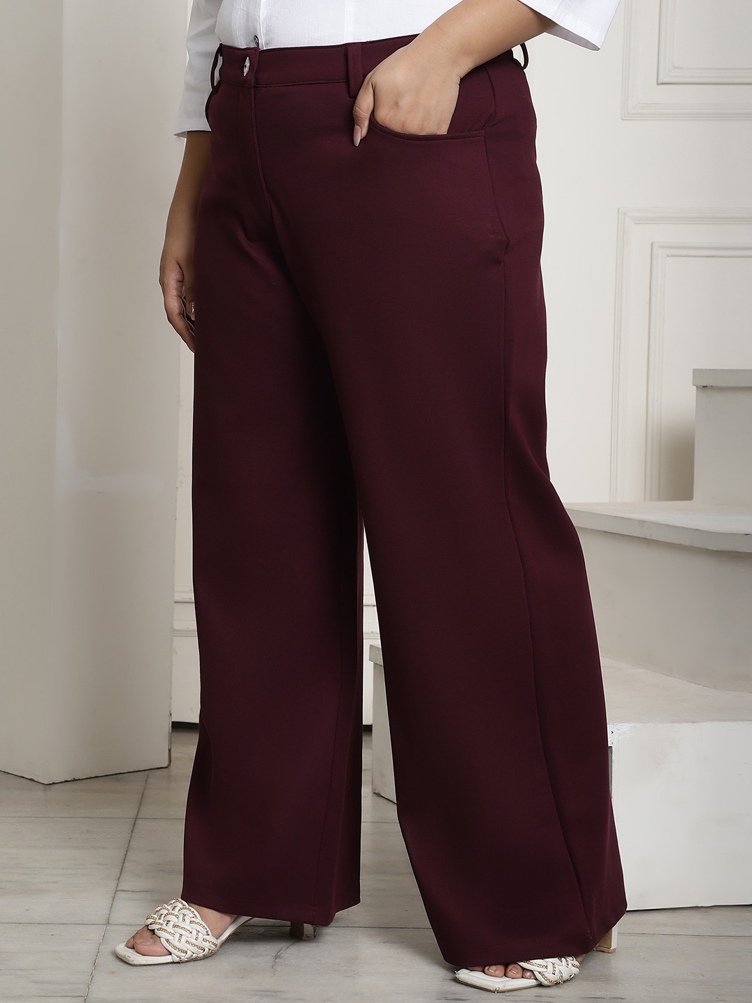 Women's Plus Size Plum Solid Color Flared Trouser