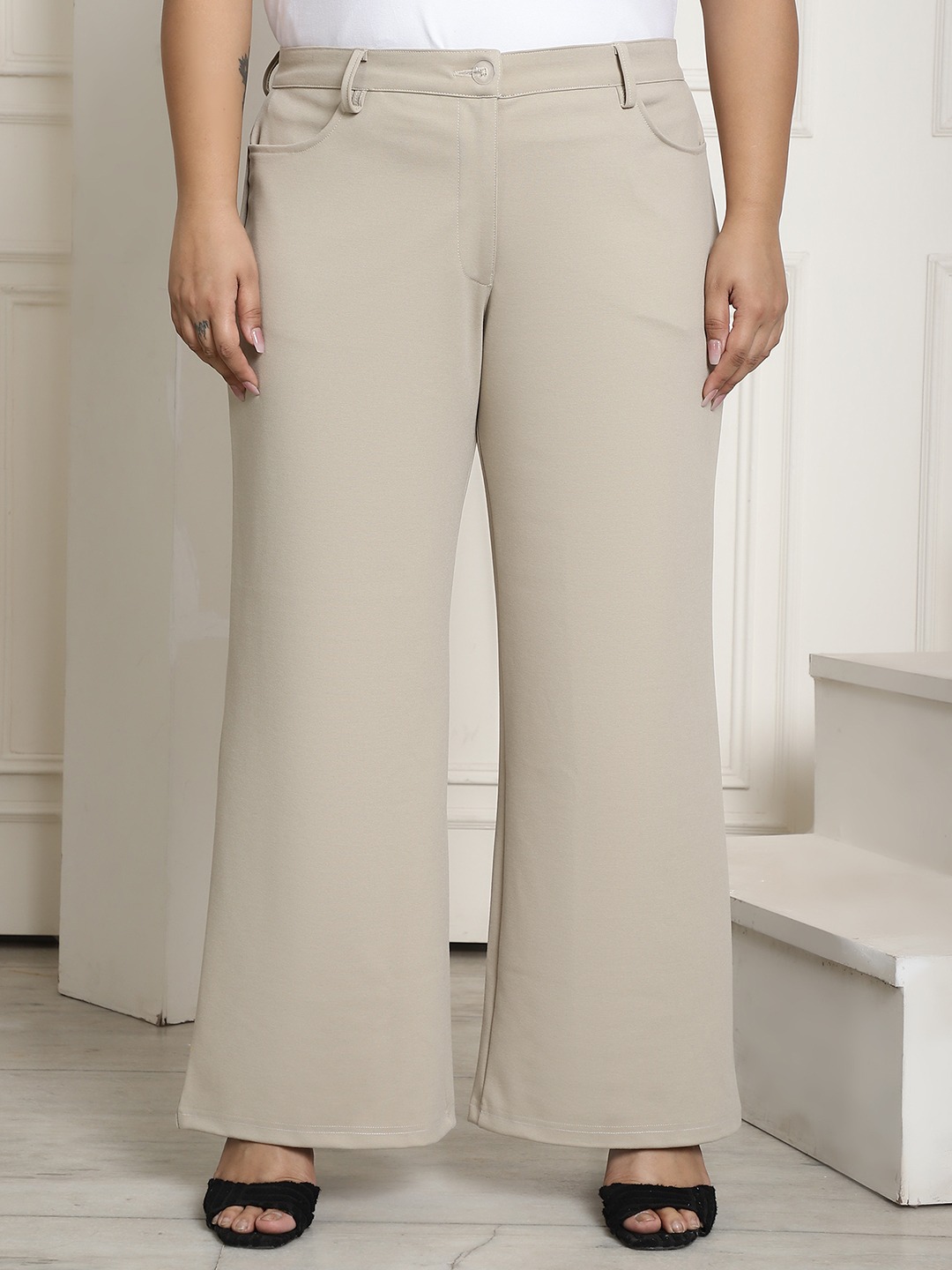 Women's Plus Size Stone Solid Color Flared Trouser