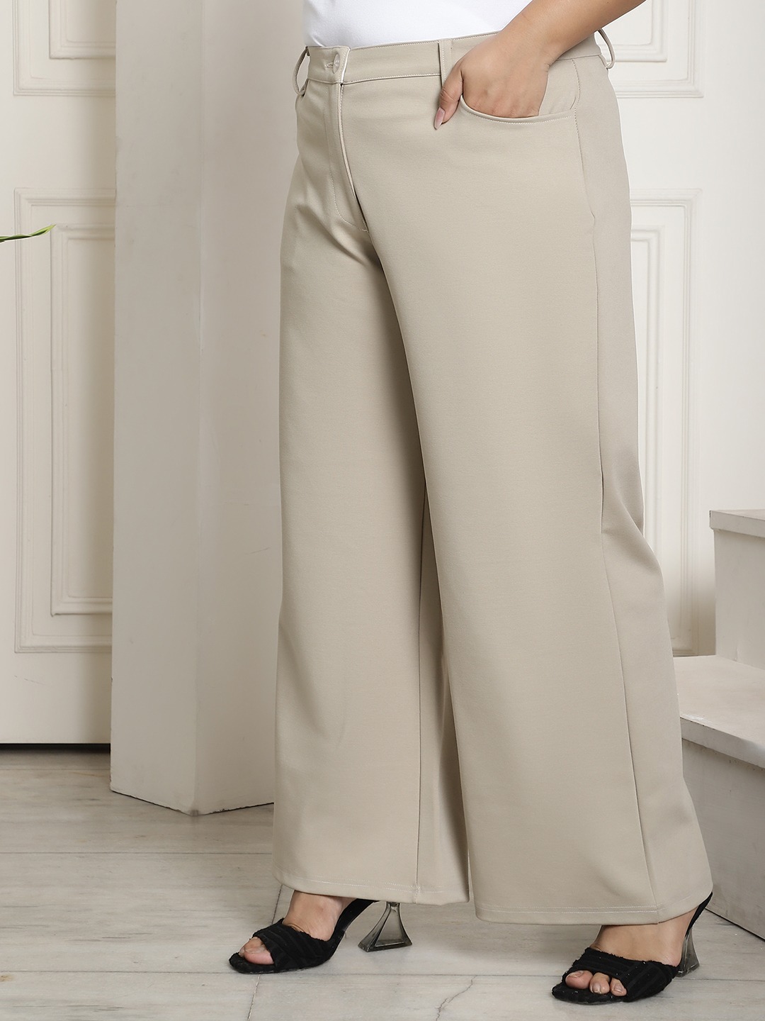 Women's Plus Size Stone Solid Color Flared Trouser