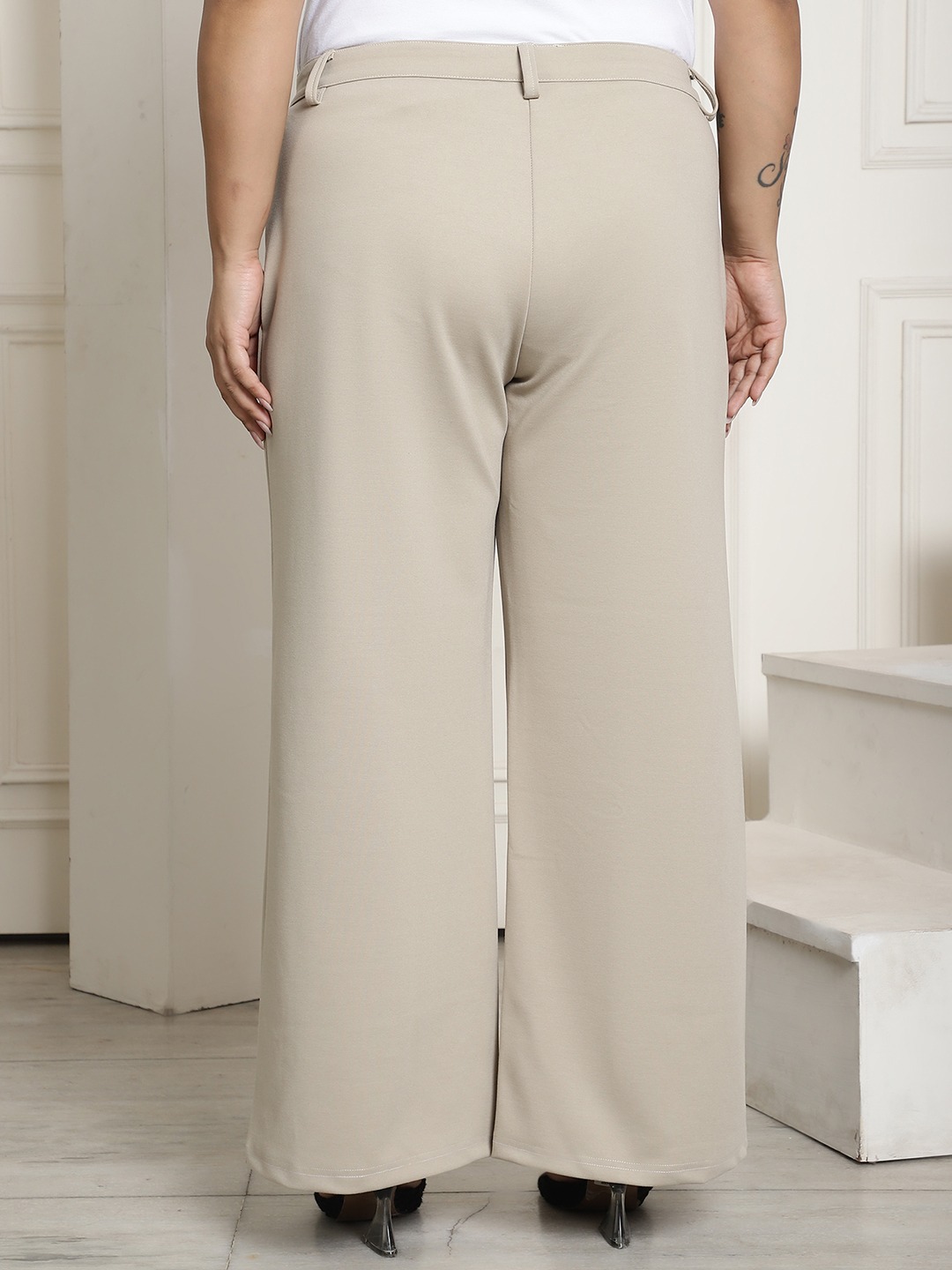 Women's Plus Size Stone Solid Color Flared Trouser