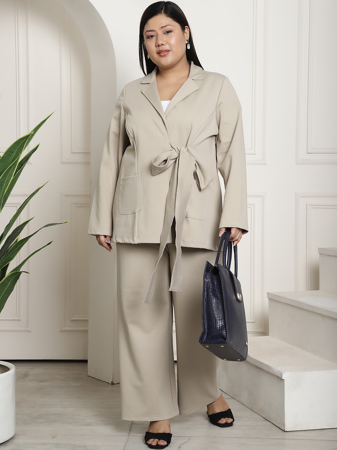 Women's Plus Size Stone Solid Color Flared Trouser