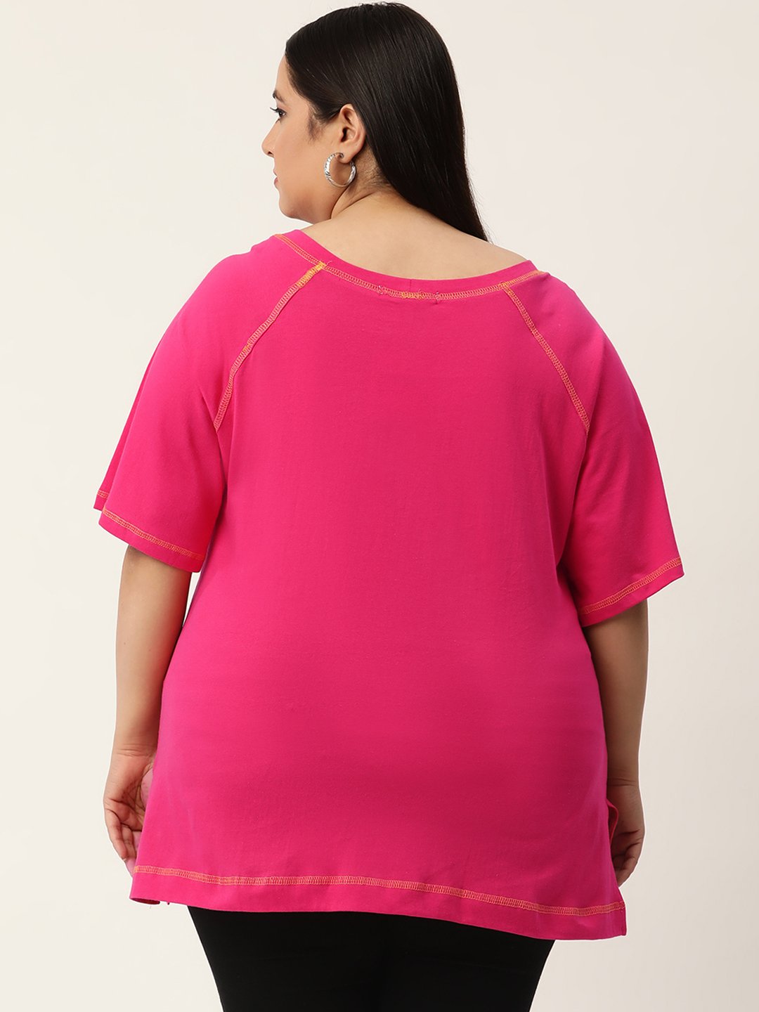 Women's Plus Size Fuchsia Solid Color Cotton Knitted T-shirt