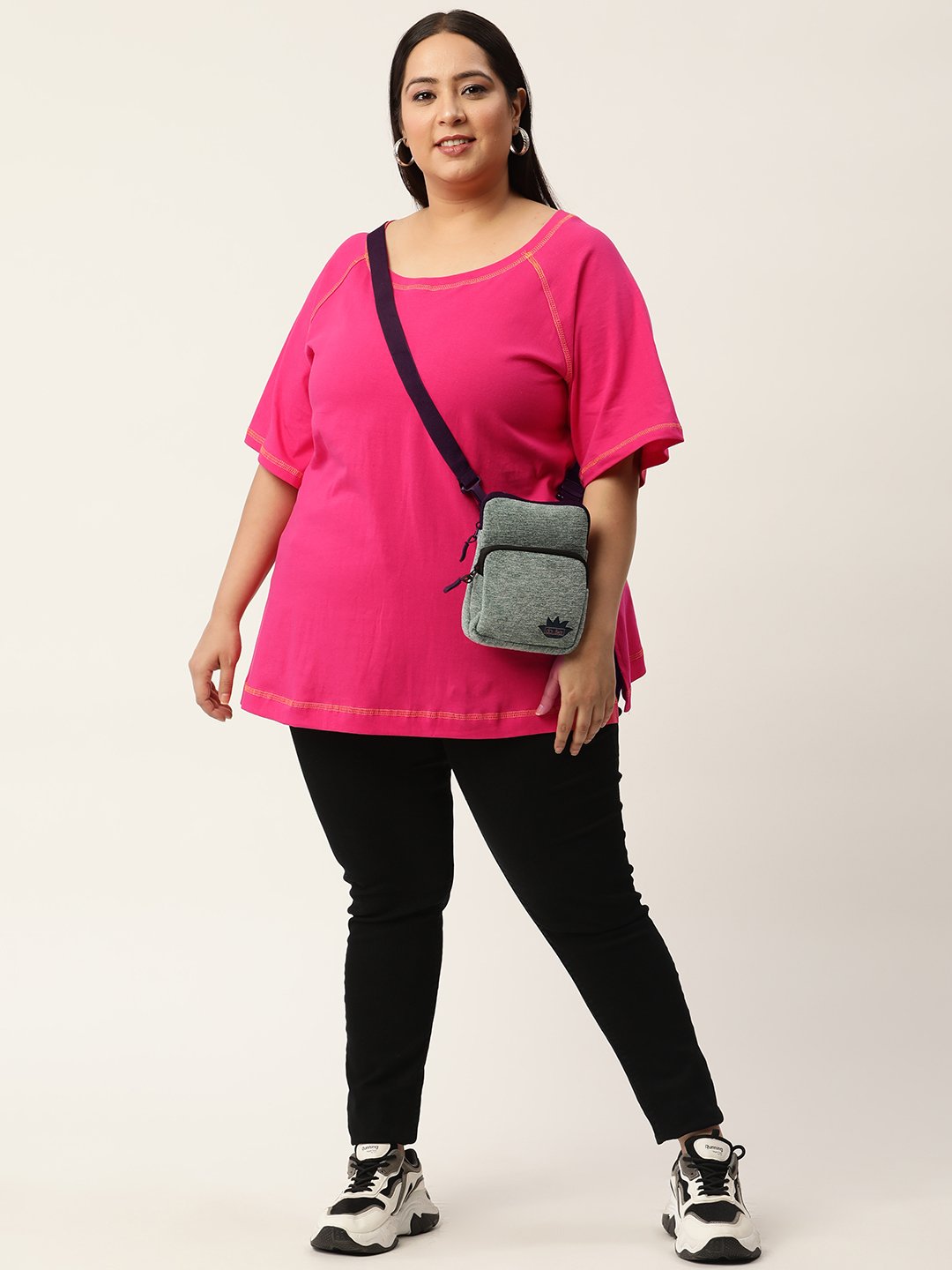 Women's Plus Size Fuchsia Solid Color Cotton Knitted T-shirt