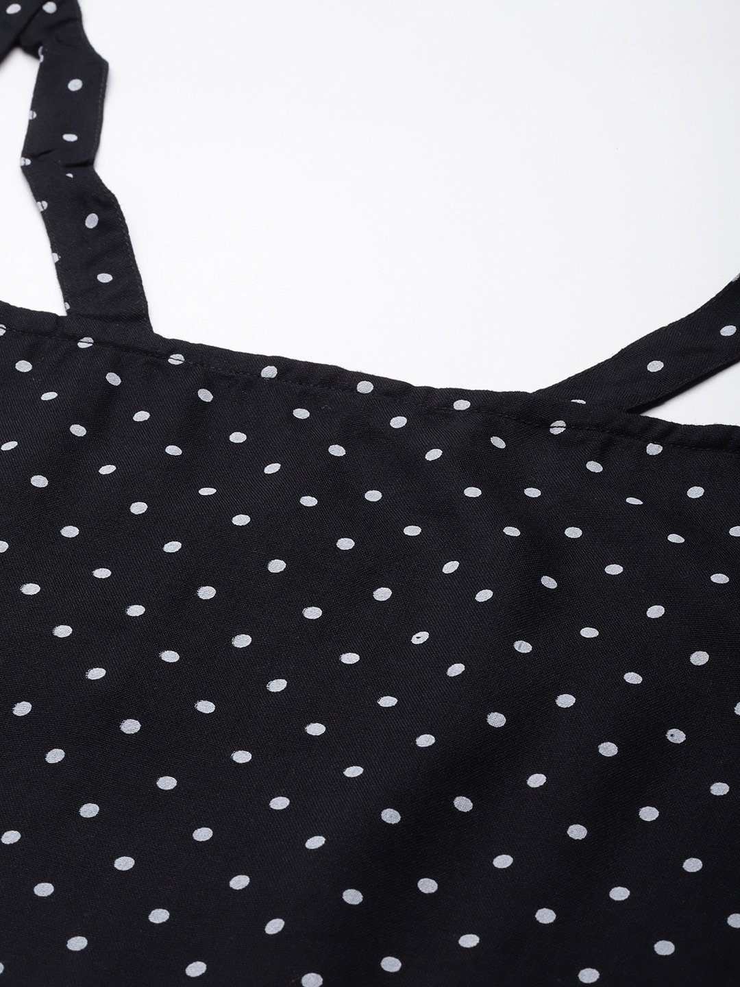 Women's Plus Size Black & White Polka Dot Printed Neck Stripe A-Line Midi Dress