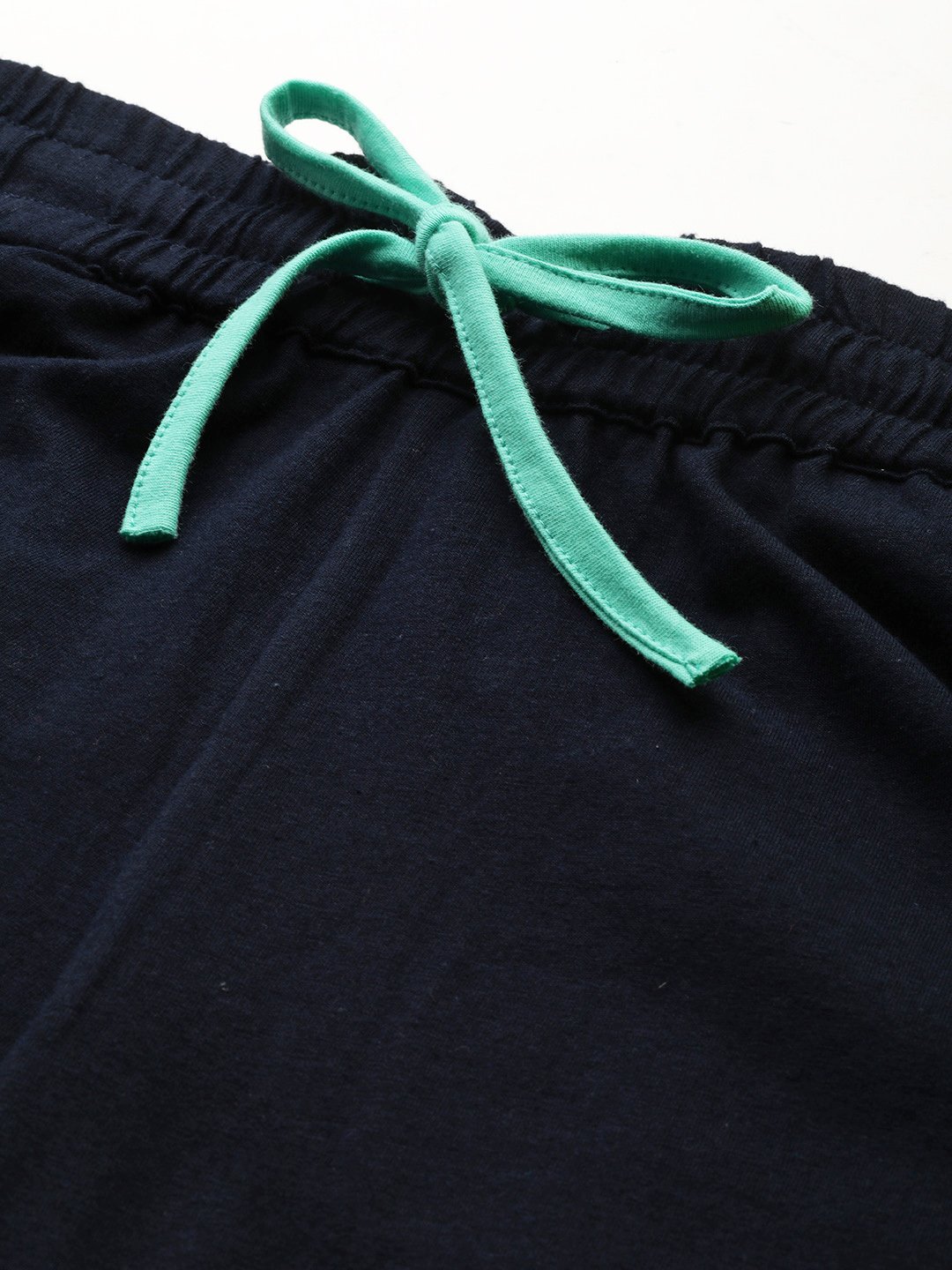 Women's Plus Size Navy Blue Solid Color Cotton Shorts with Contrast Color Piping