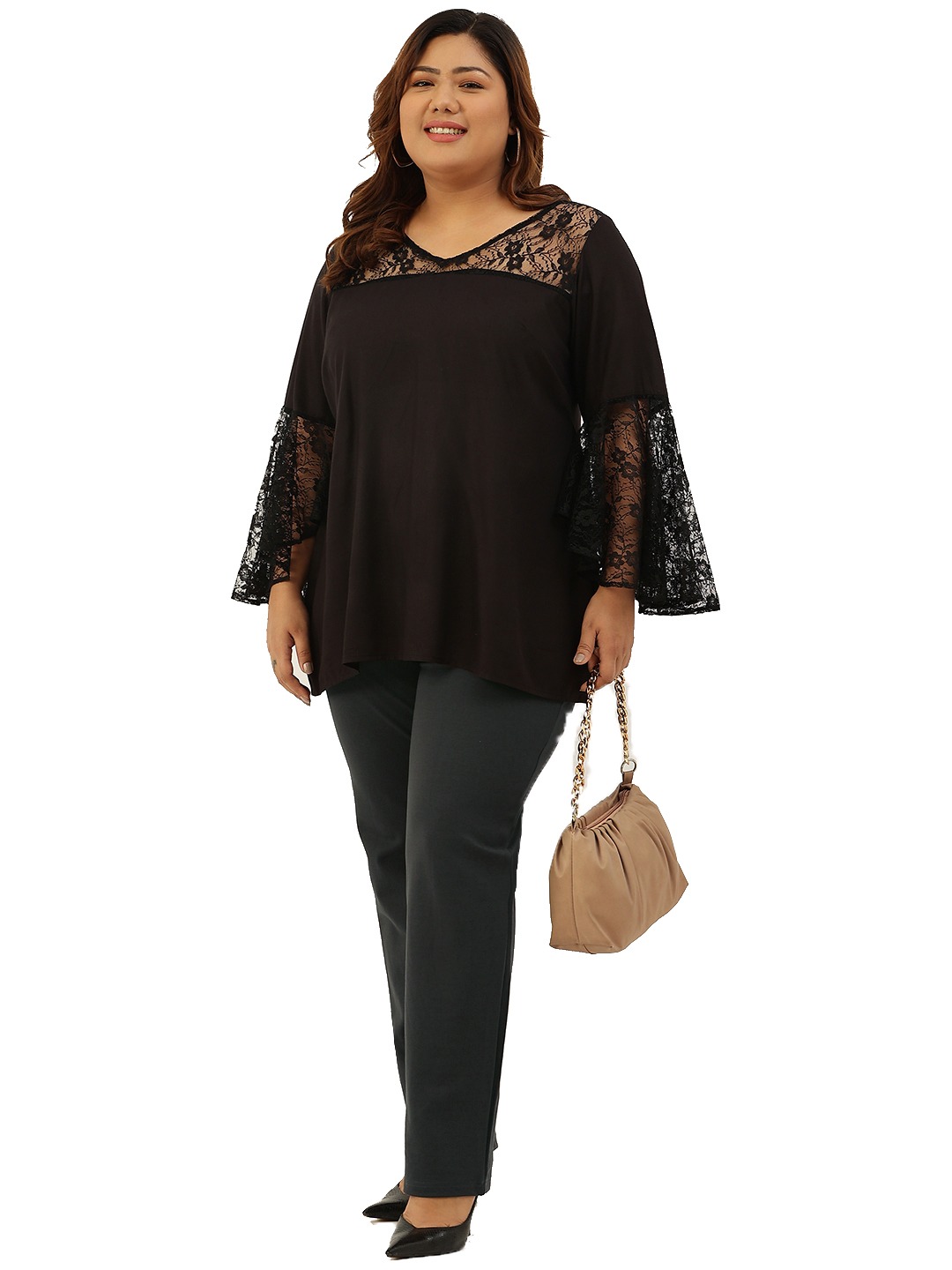 Women's Plus Size Dark Grey Color Straight Fit Trouser