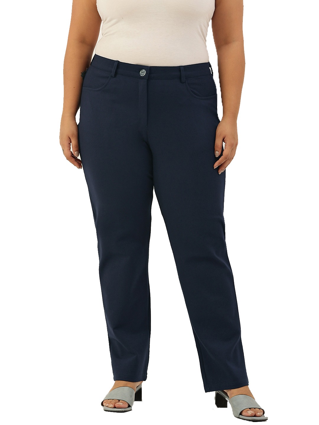 Women's Plus Size Navy Color Straight Fit Trouser