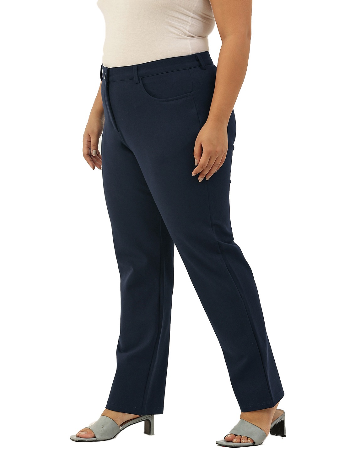 Women's Plus Size Navy Color Straight Fit Trouser