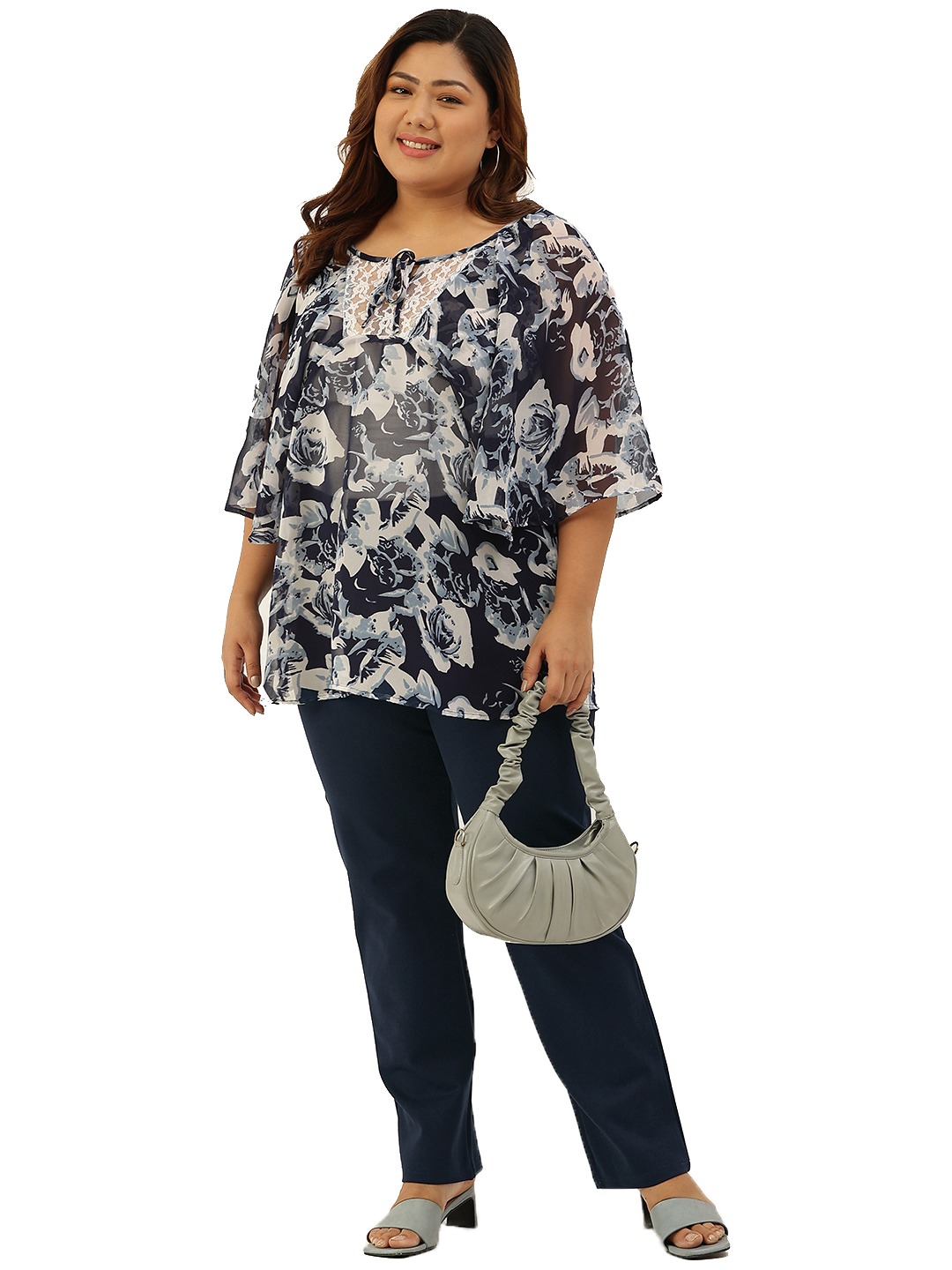 Women's Plus Size Navy Color Straight Fit Trouser