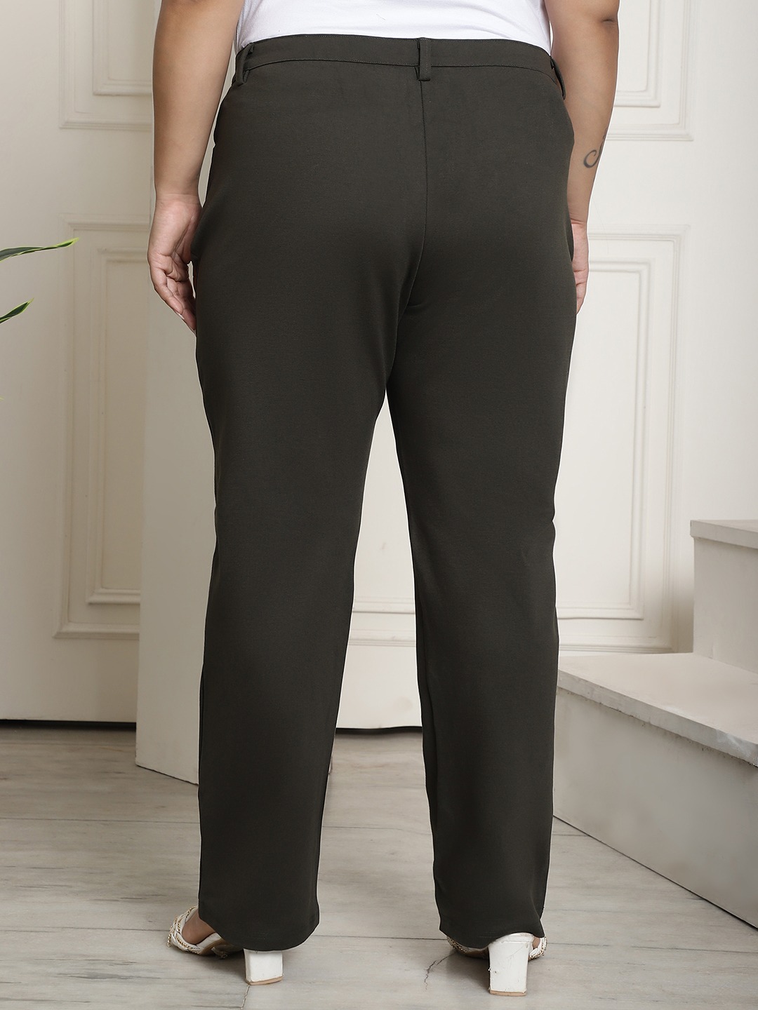 Women's Plus Size Olive Color Straight Fit Trouser