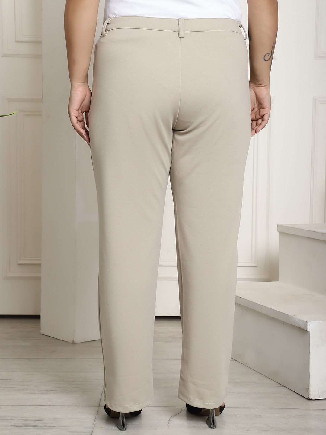 Women's Plus Size Stone Color Straight Fit Trouser