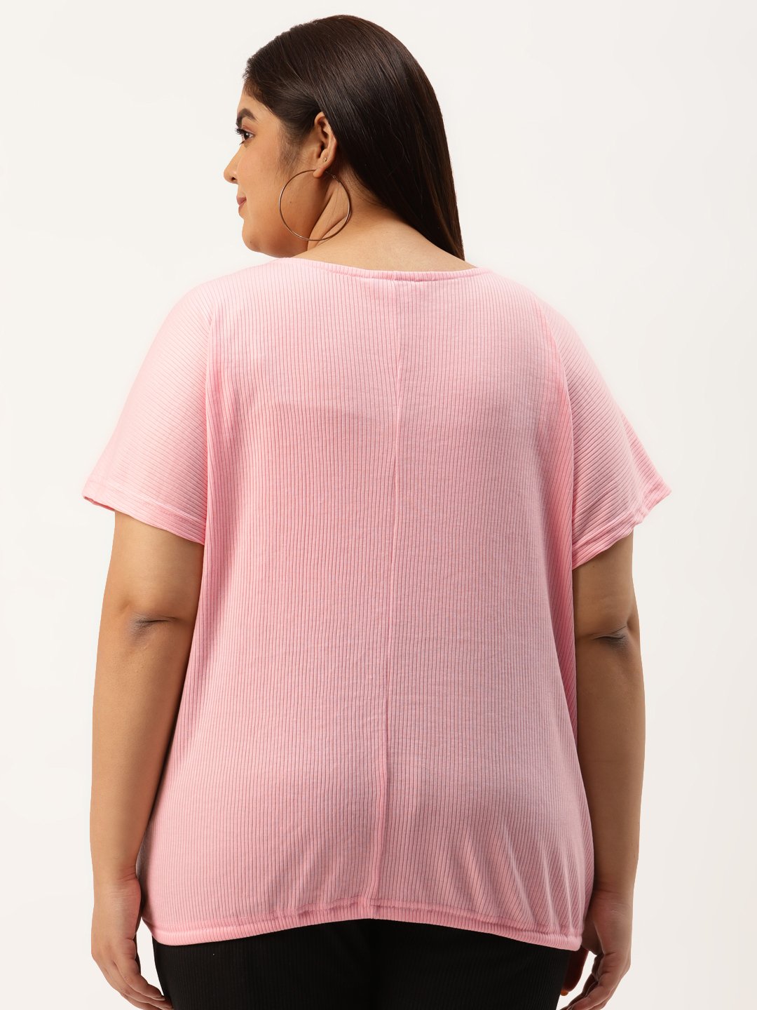 Women's Plus Size Pink Solid Color Cotton Knitted Blouson Top