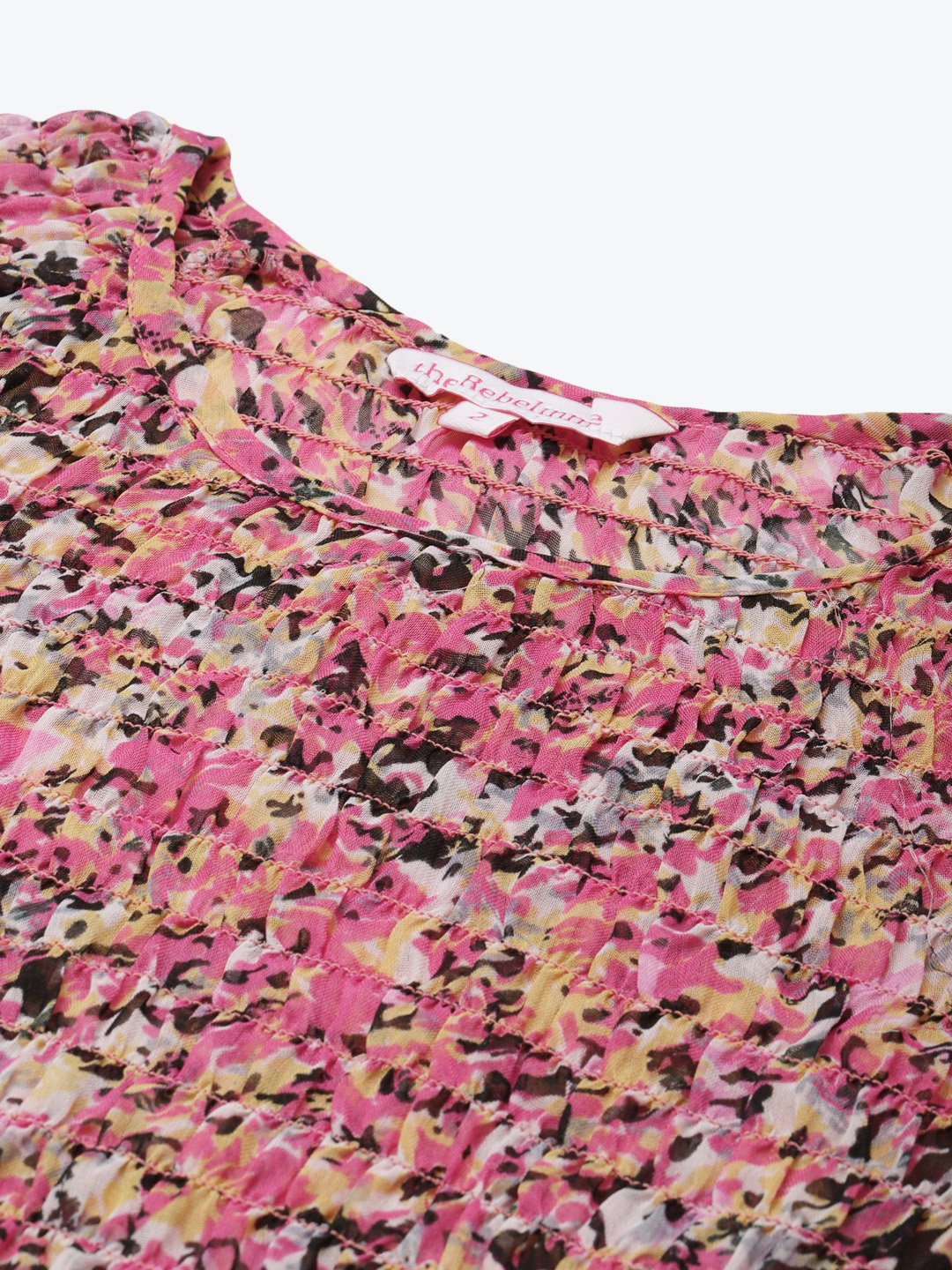 Women's Plus Size Pink & Black Floral Print Smocked Georgette A