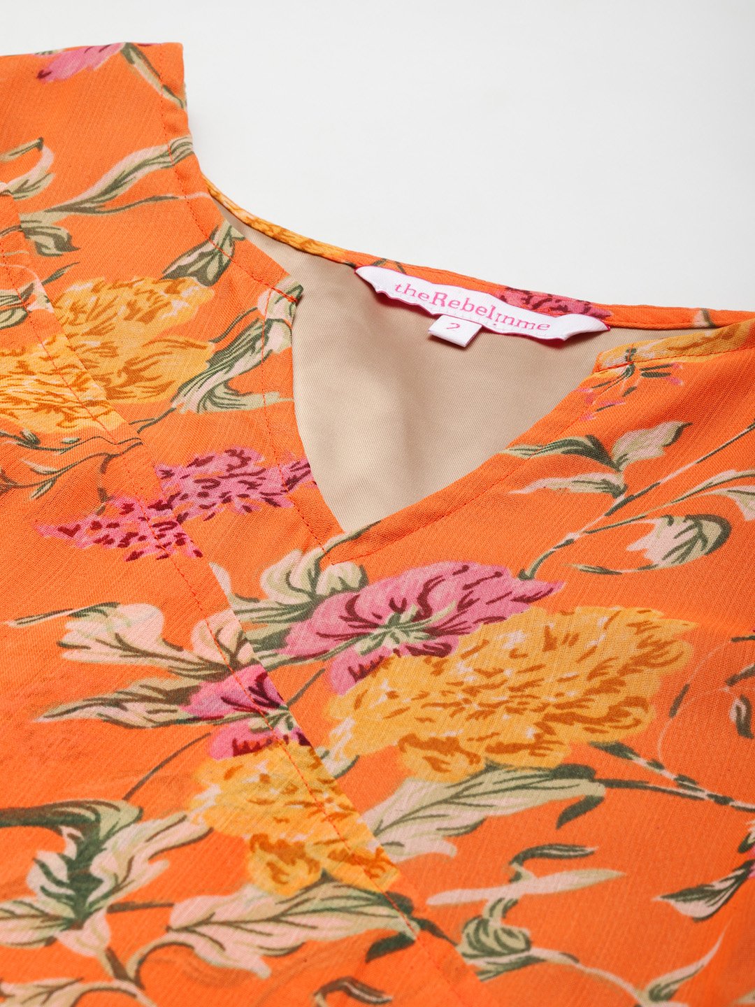 Women's Plus Size Orange & Green Floral Print Longline Asymmetric Georgette Top