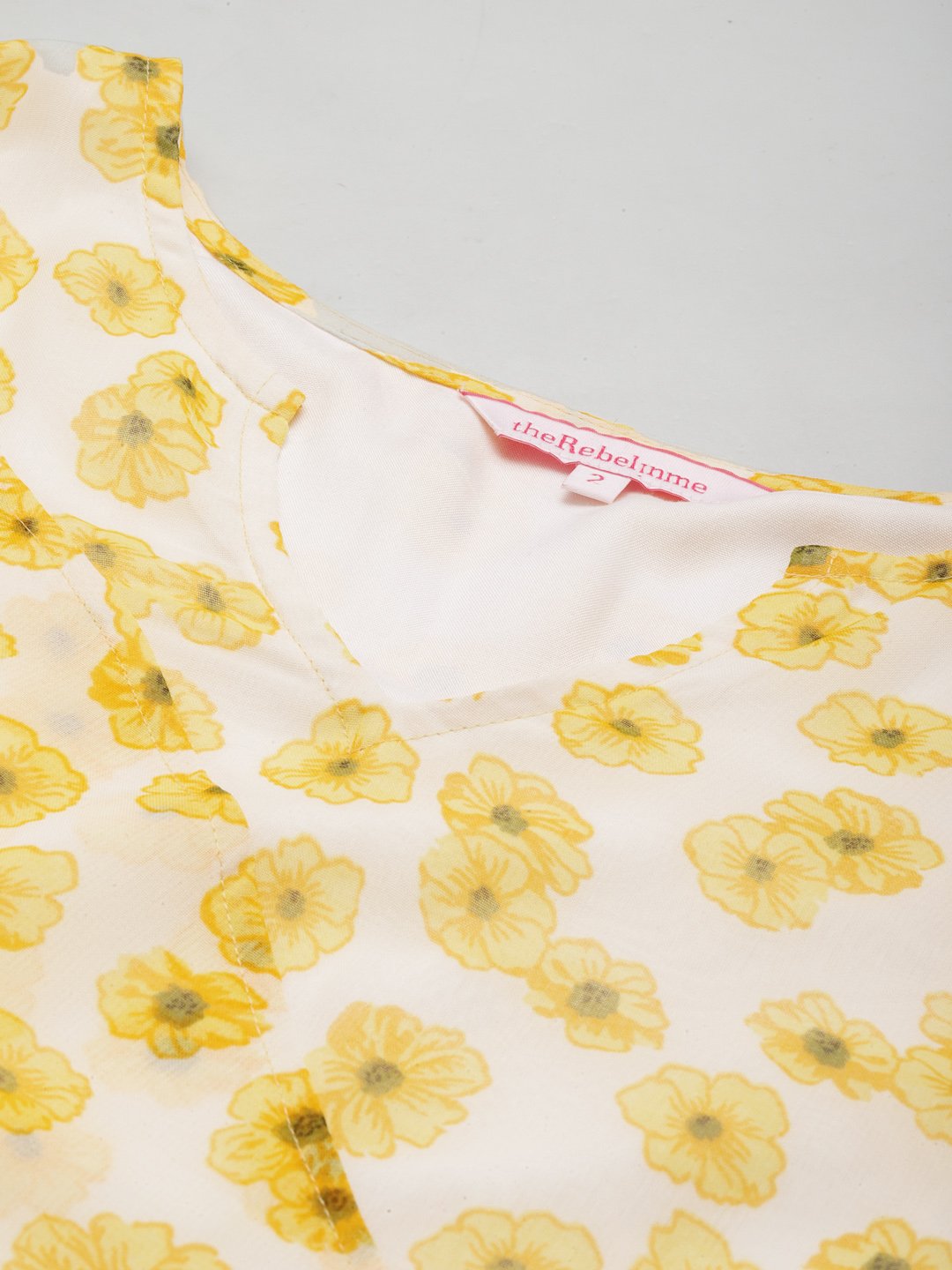 Women's Plus Size Yellow & Off White Floral Print Longline Asymmetric Georgette Top