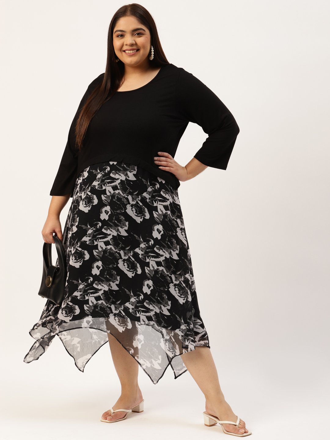 Women's Plus Size Black Solid Color & Off