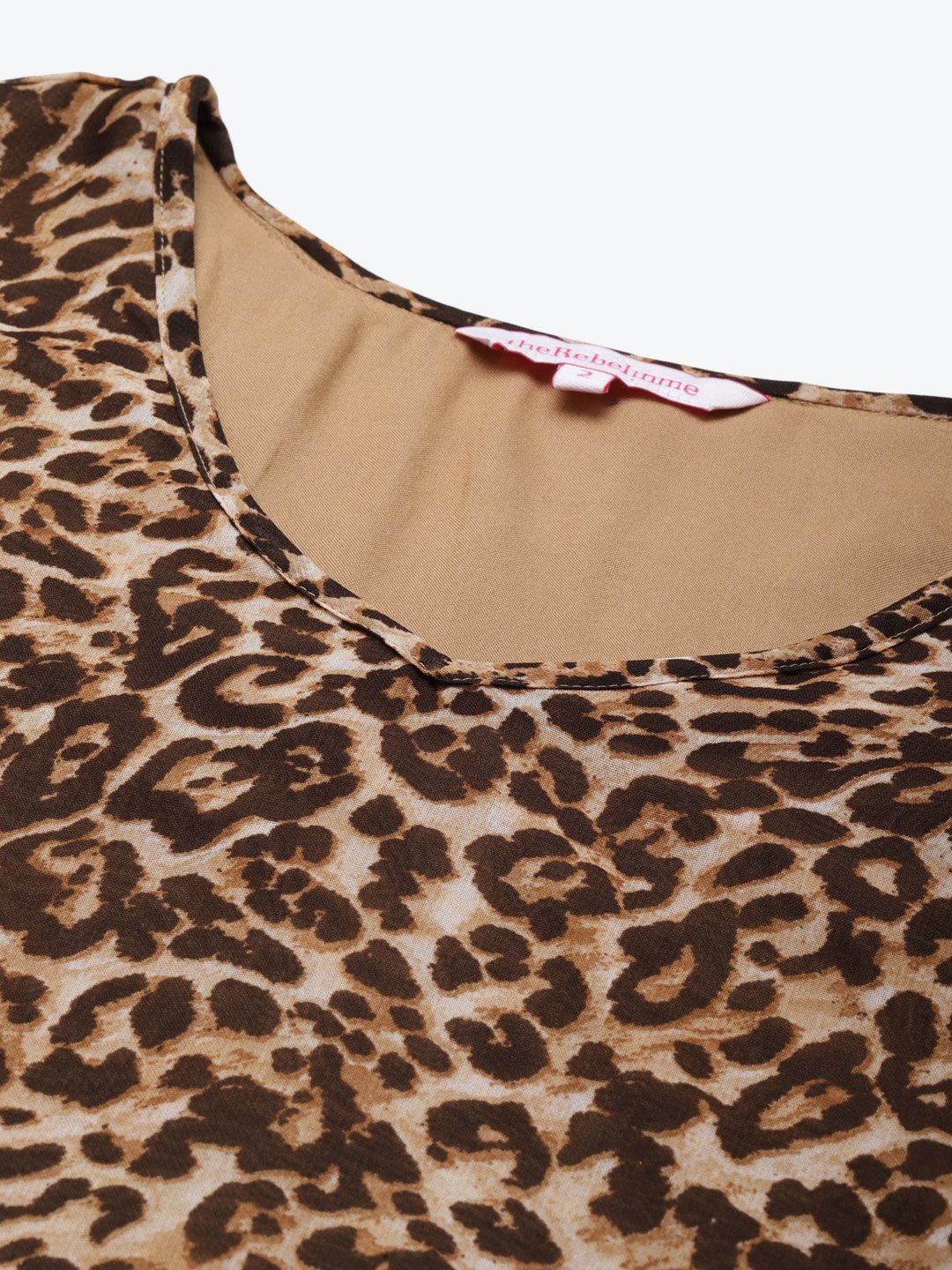 Women's Plus Size Beige & Coffe Brown Animal Print Layered Georgette Top