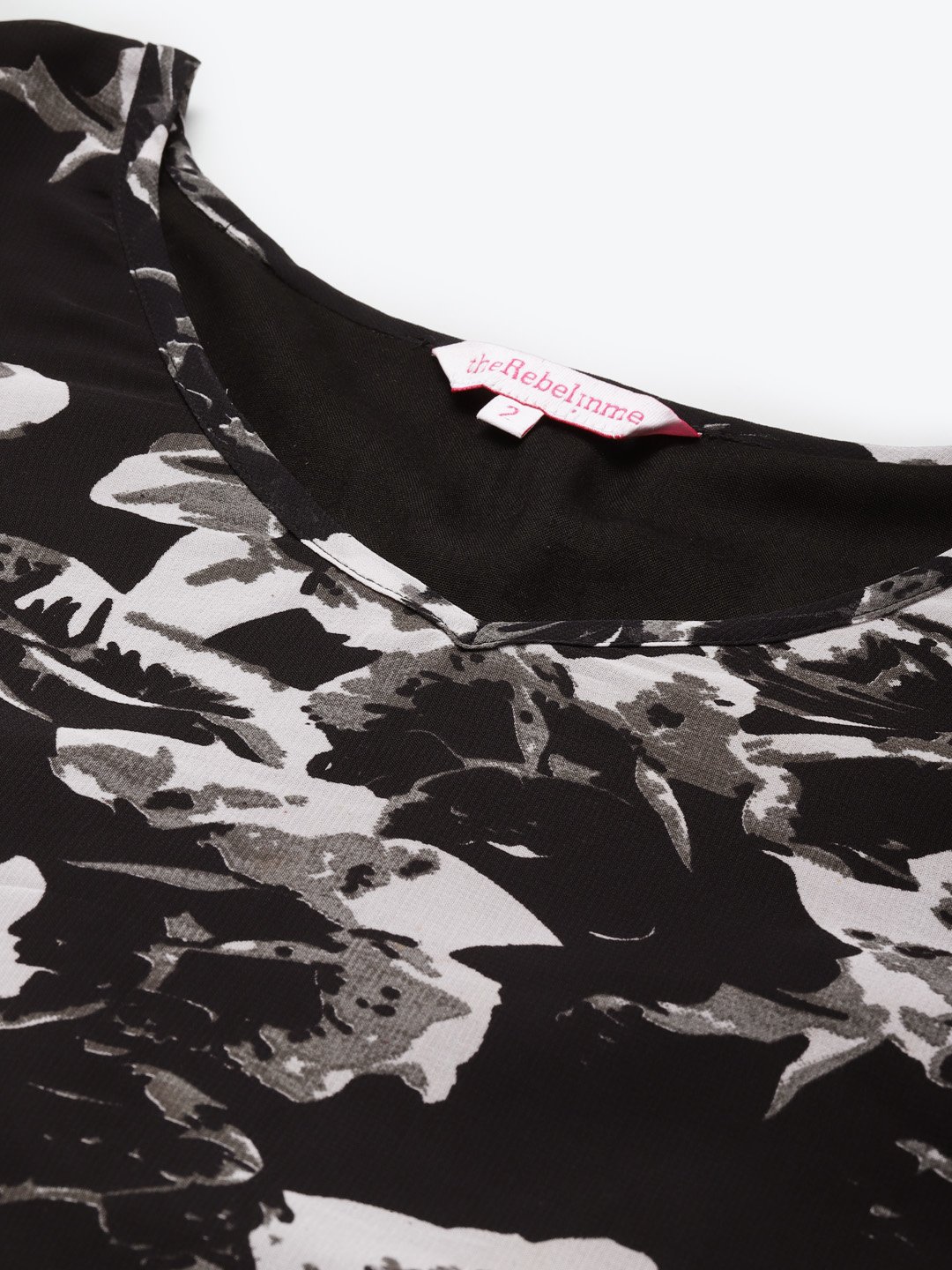 Women's Plus Size Black & Grey Floral Print Layered Georgette Top