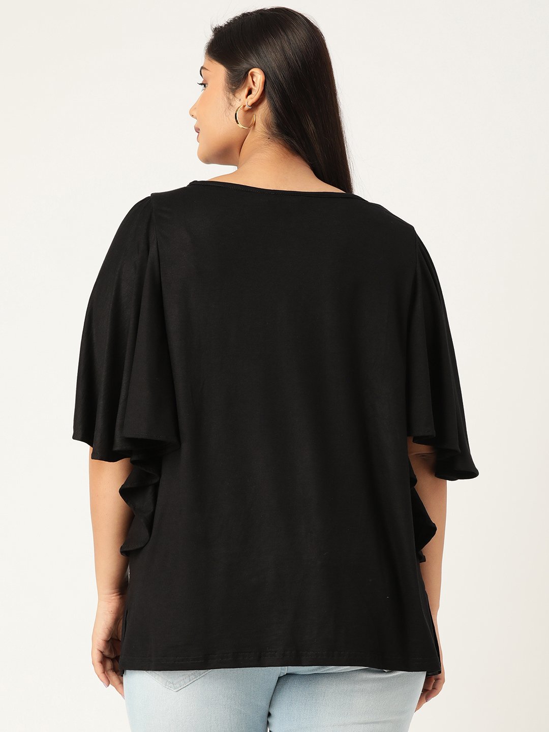 Women's Plus Size Black Solid Color Viscose Knitted Longline top