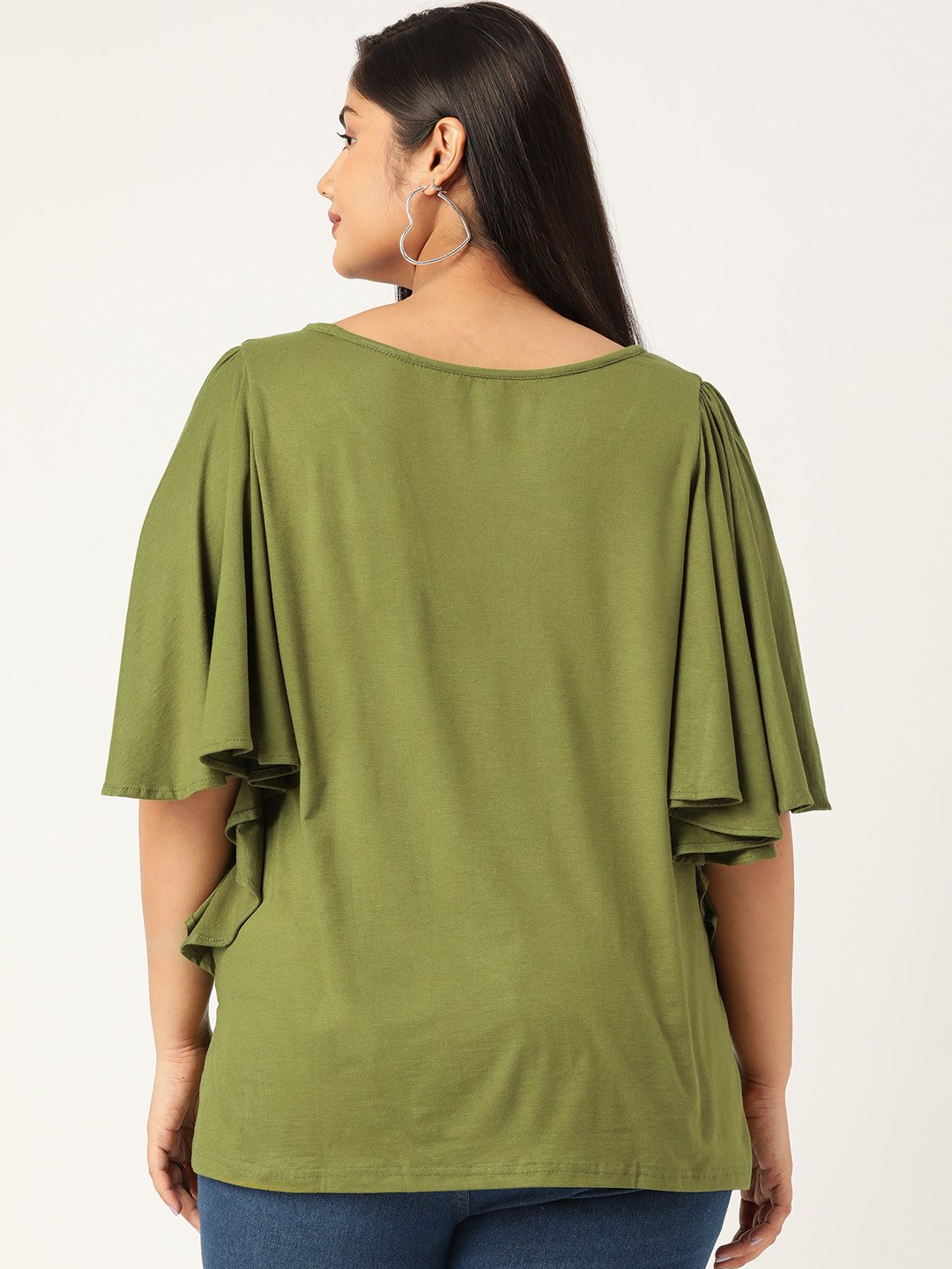 Women's Plus Size Olive Green Solid Color Viscose Knitted Longline top