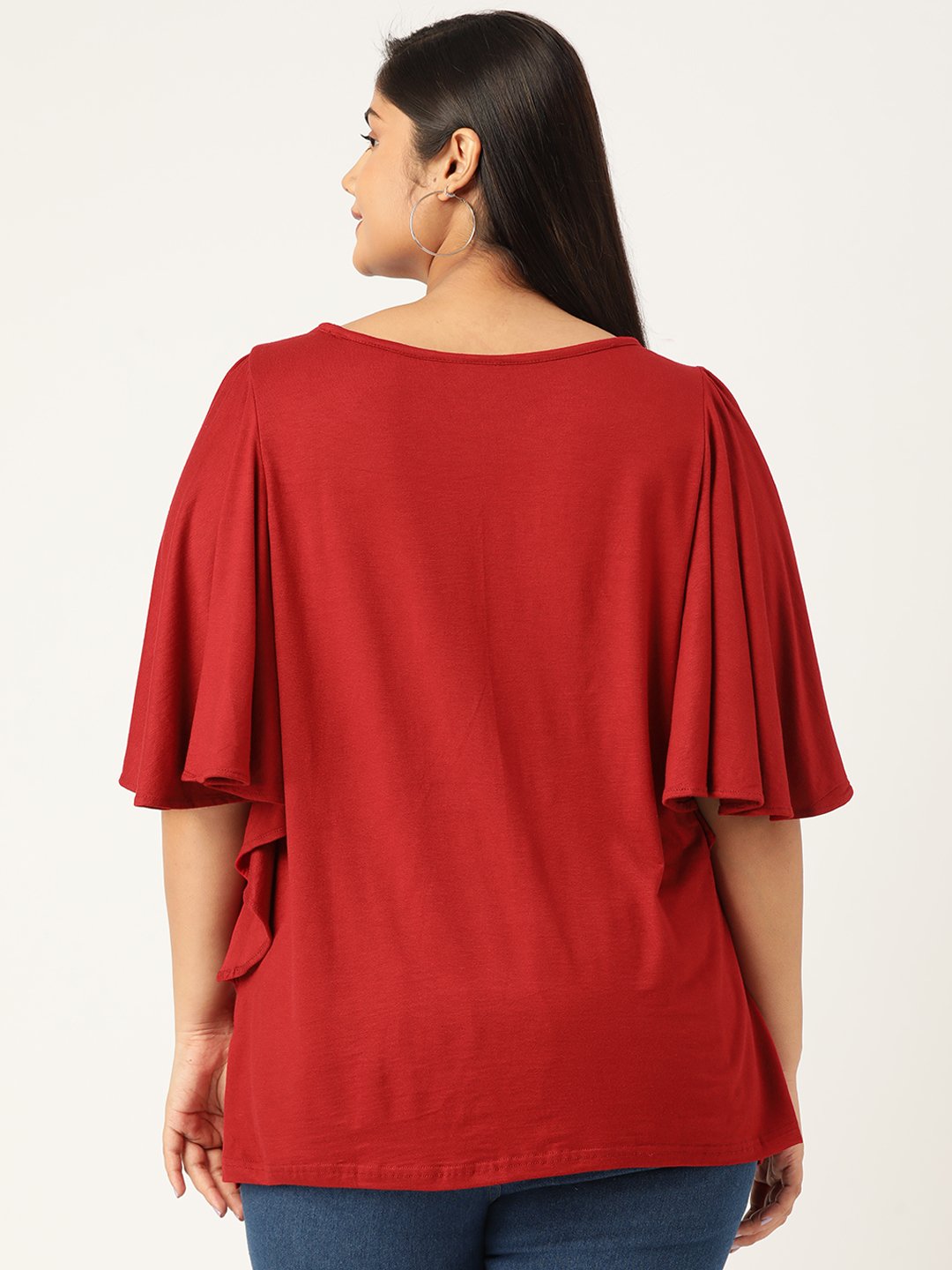 Women's Plus Size Maroon Solid Color Viscose Knitted Longline top