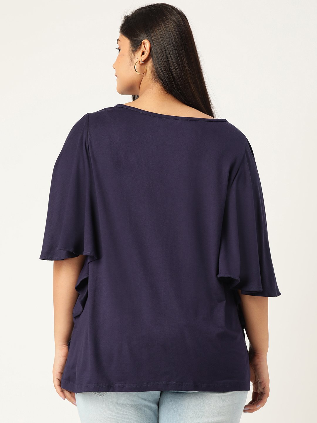 Women's Plus Size Navy Blue Solid Color Viscose Knitted Longline top