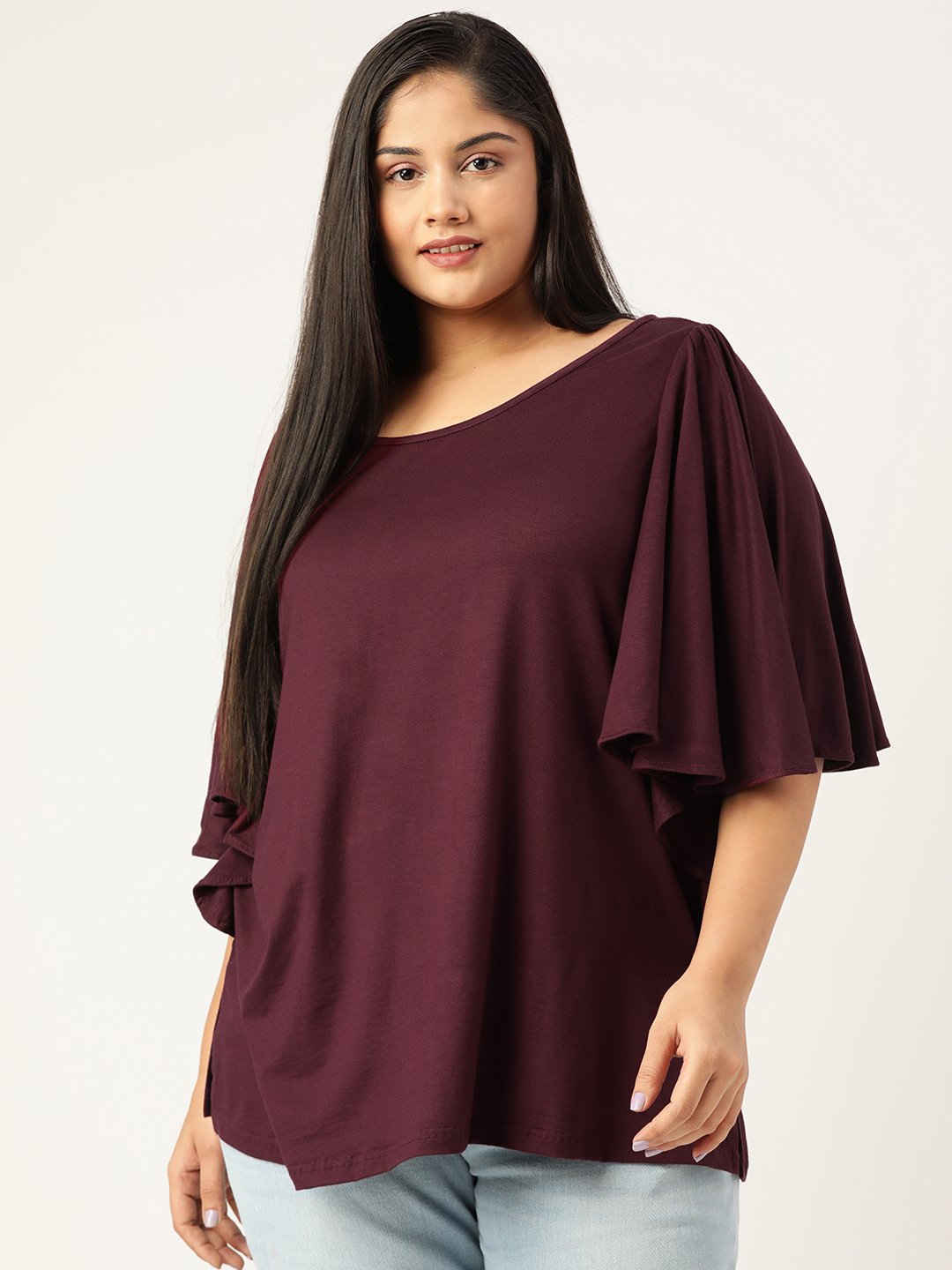 Women's Plus Size Purple Solid Color Viscose Knitted Longline top