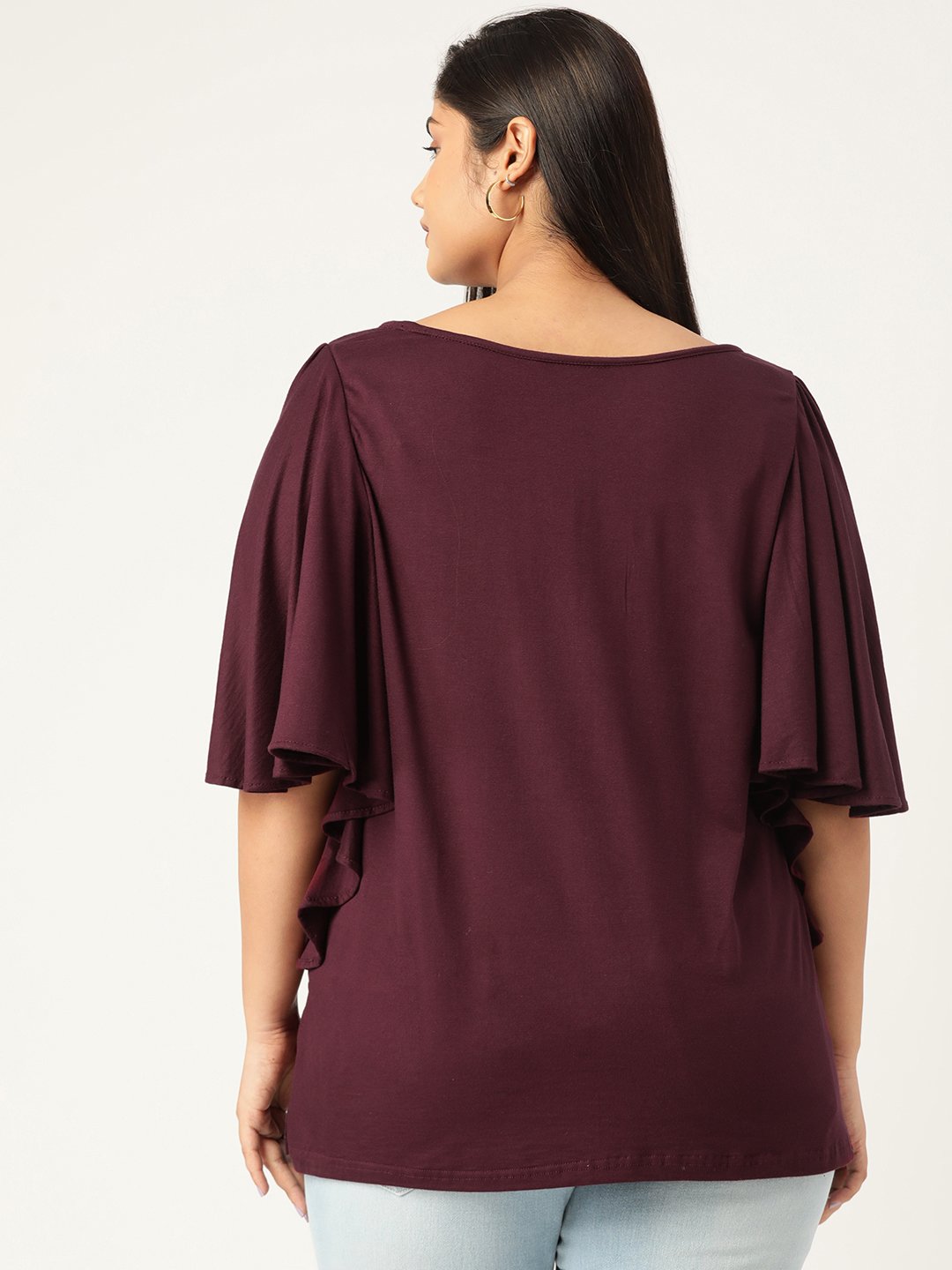 Women's Plus Size Purple Solid Color Viscose Knitted Longline top