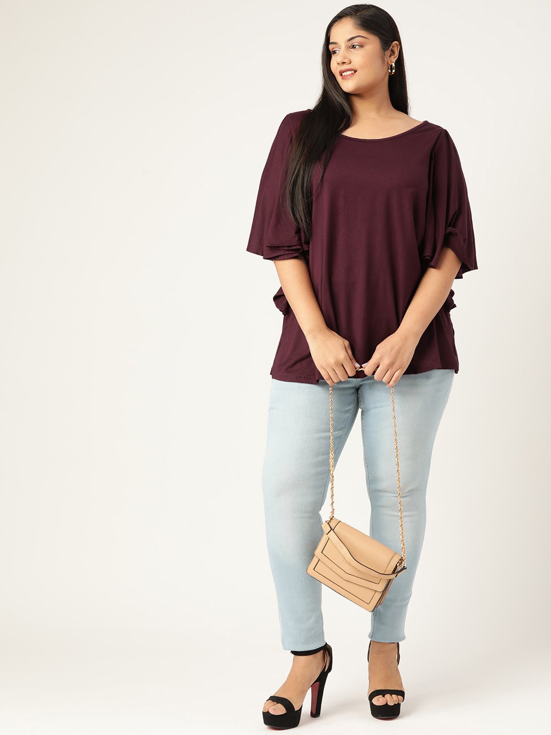 Women's Plus Size Purple Solid Color Viscose Knitted Longline top