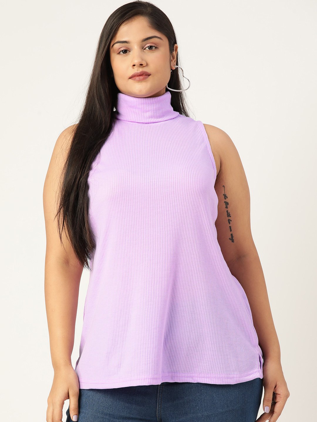 Women's Plus Size Lilac Solid Color Cotton Ribbed Top