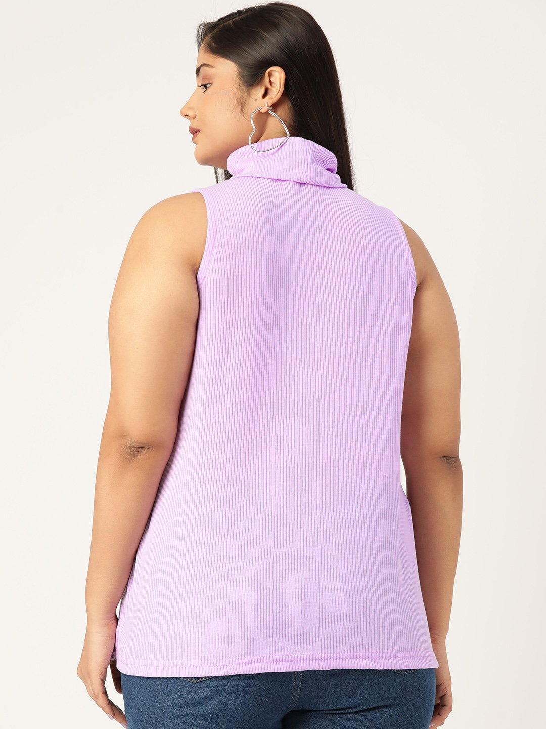 Women's Plus Size Lilac Solid Color Cotton Ribbed Top