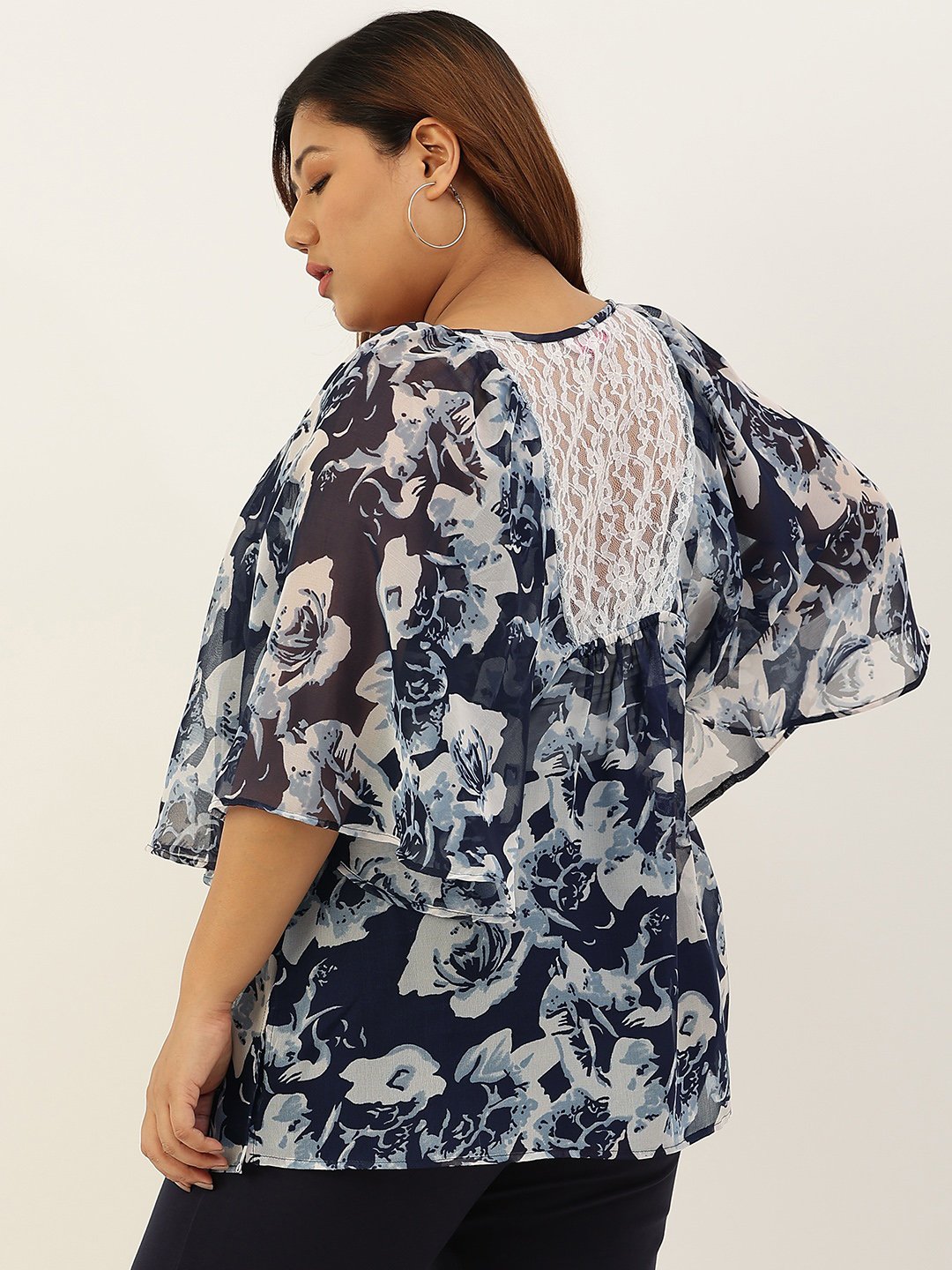 Women's Plus Size Navy Rose Floral Print Party Wear Top
