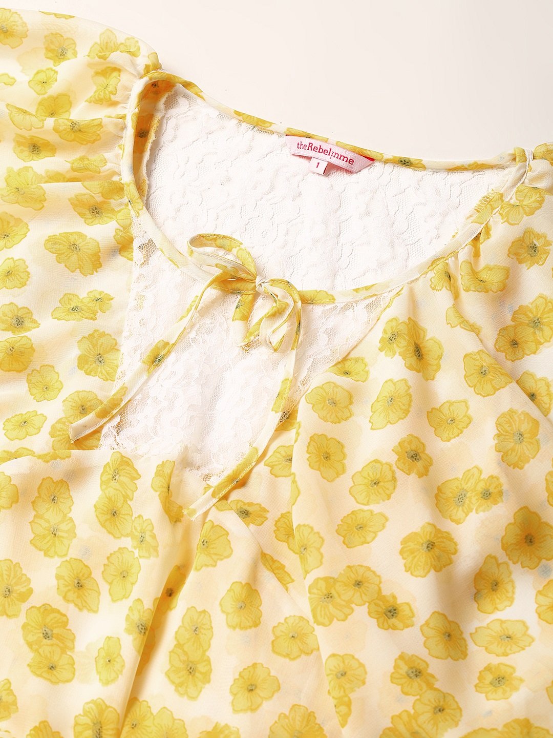 Women's Plus Size Yellow & Off White Floral Print Party Wear Top