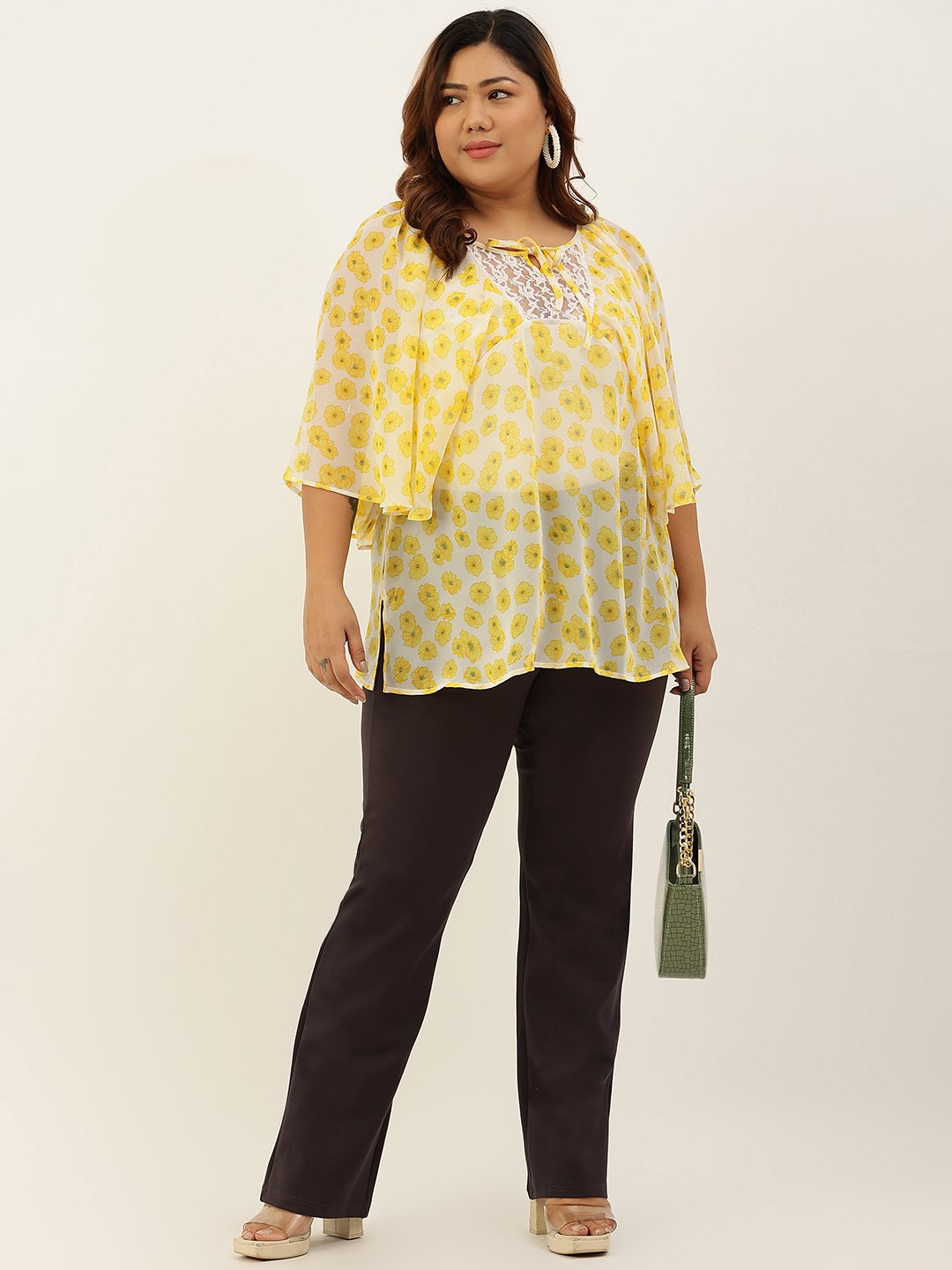 Women's Plus Size Yellow & Off White Floral Print Party Wear Top