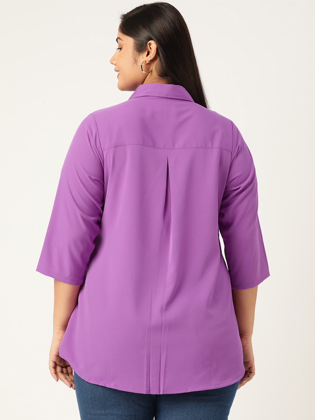 Women's Plus Size Purple Solid Color Button Closure Casual Shirt