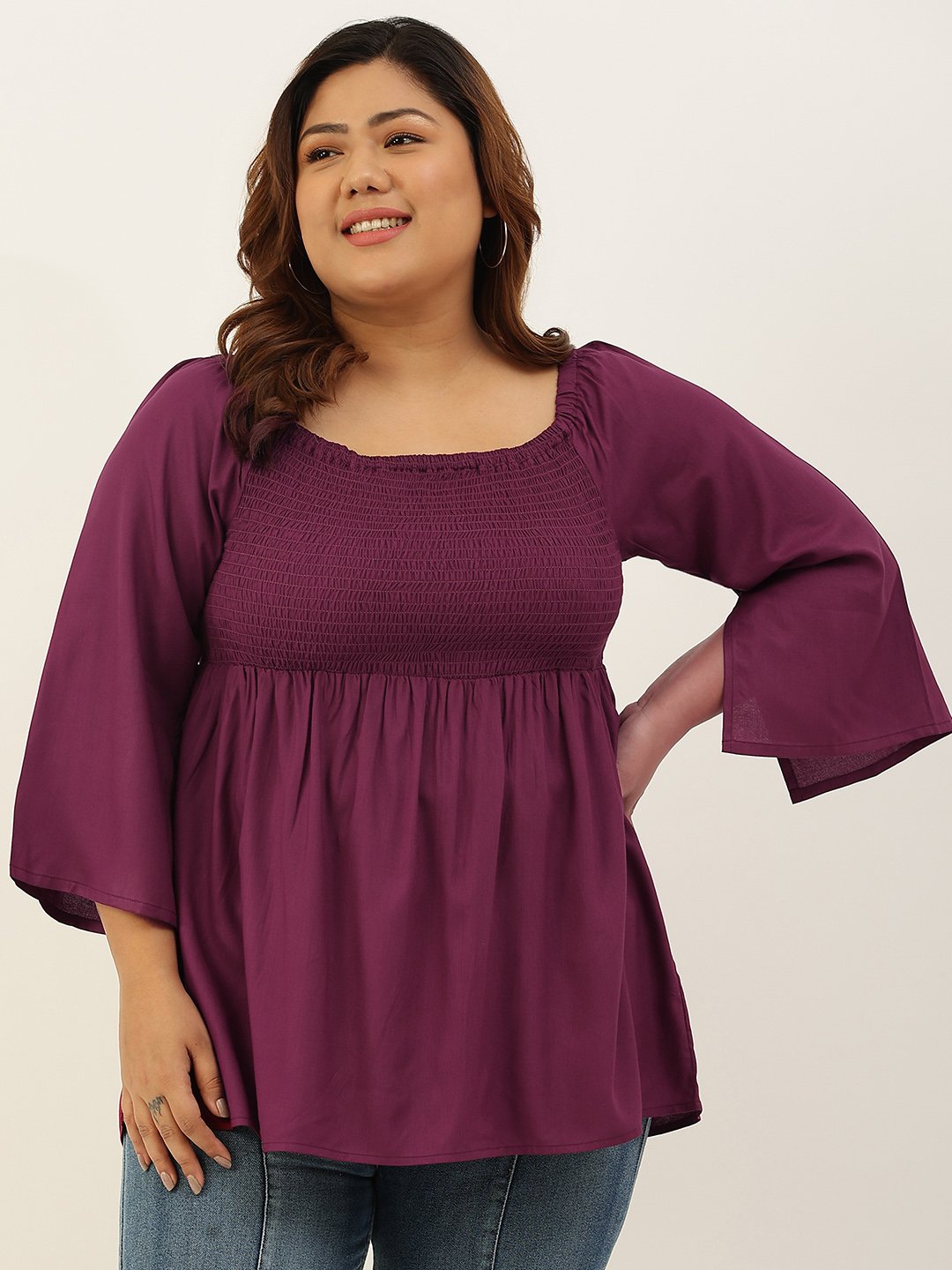 Women's Plus Size Plum Solid Color Party Wear Peplum top