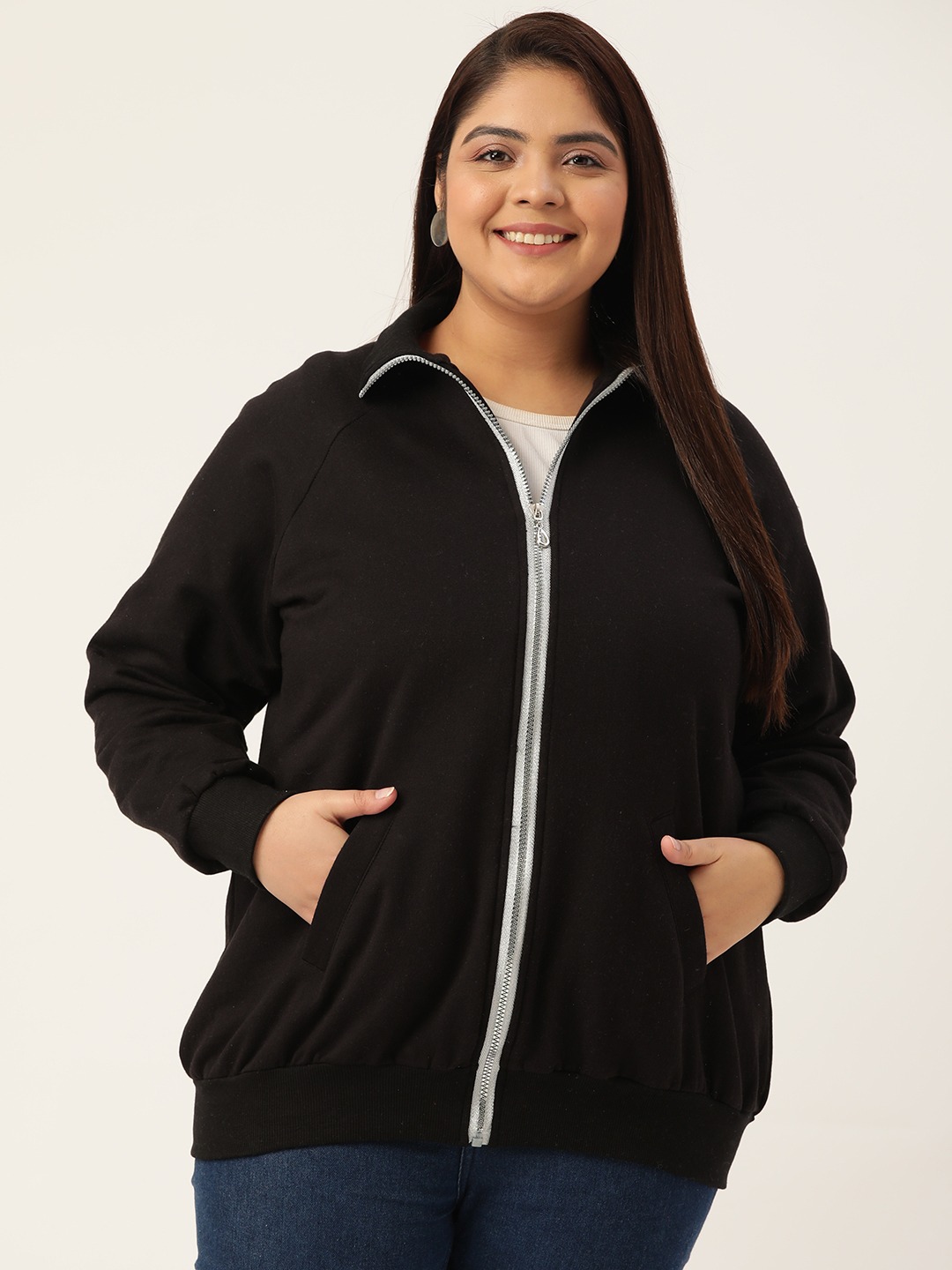 Women's Plus Size Black Solid Color Longline Sporty Winter Jacket
