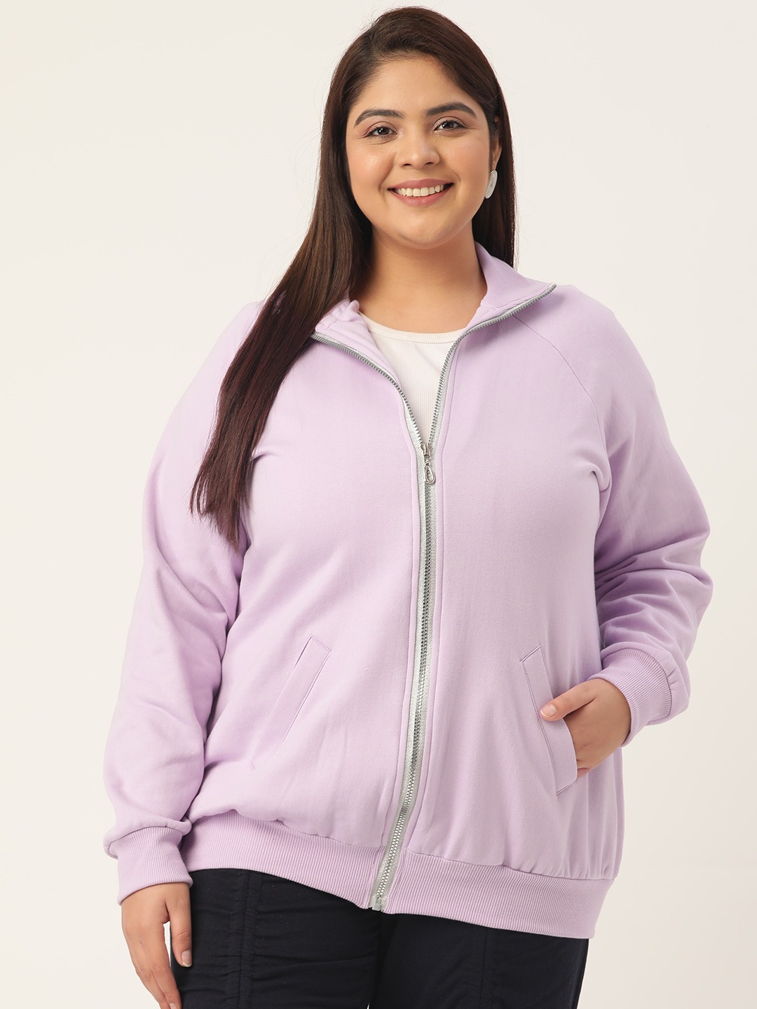 Women's Plus Size Lilac Solid Color Longline Sporty Winter Jacket