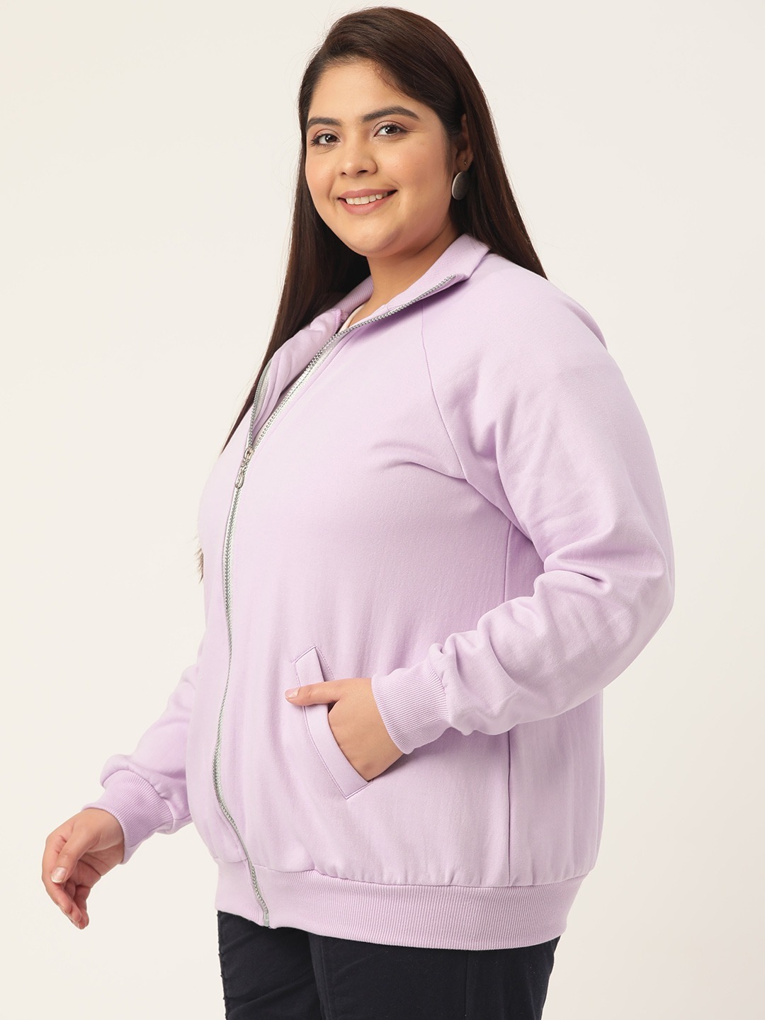 Women's Plus Size Lilac Solid Color Longline Sporty Winter Jacket