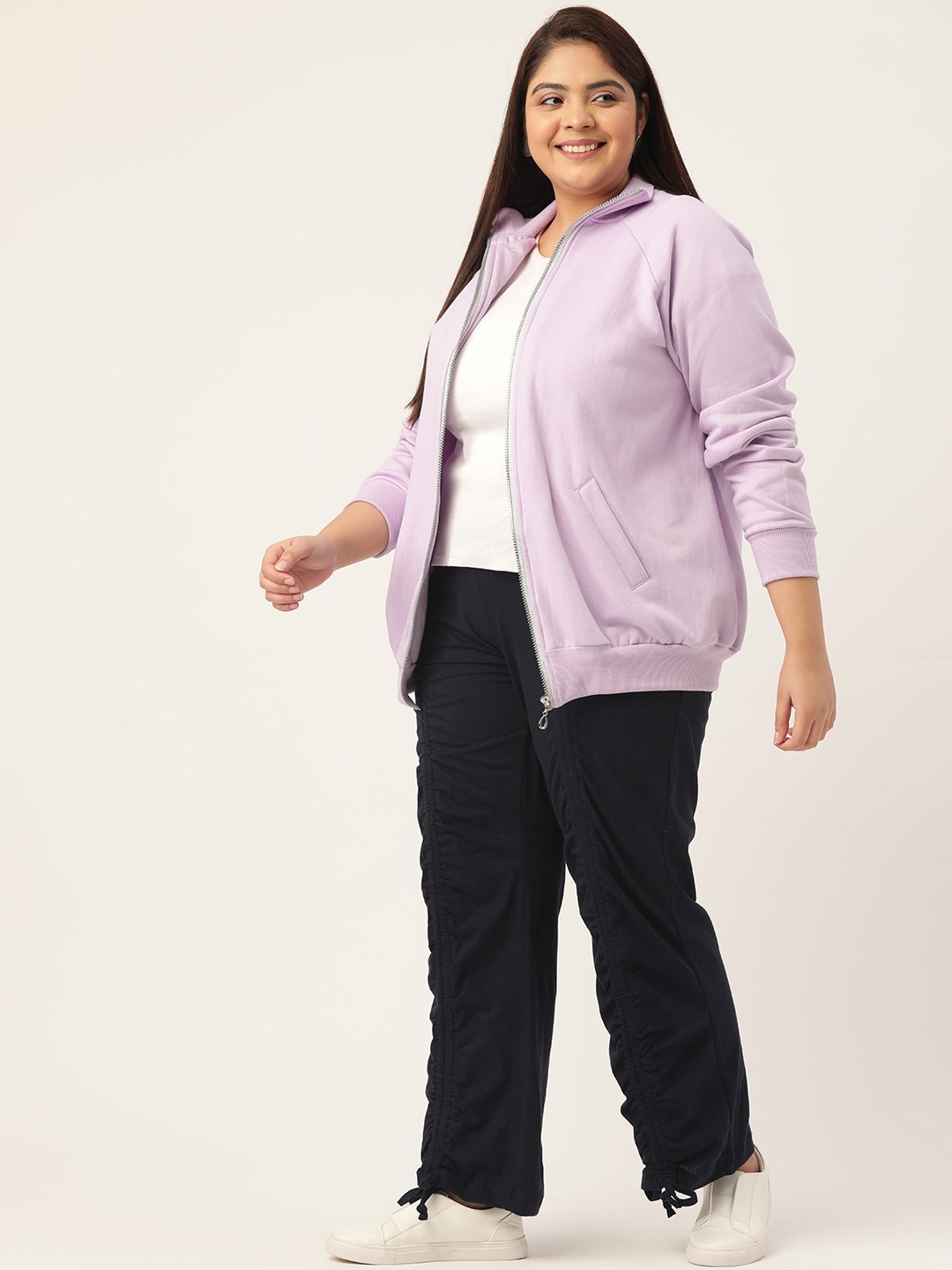 Women's Plus Size Lilac Solid Color Longline Sporty Winter Jacket