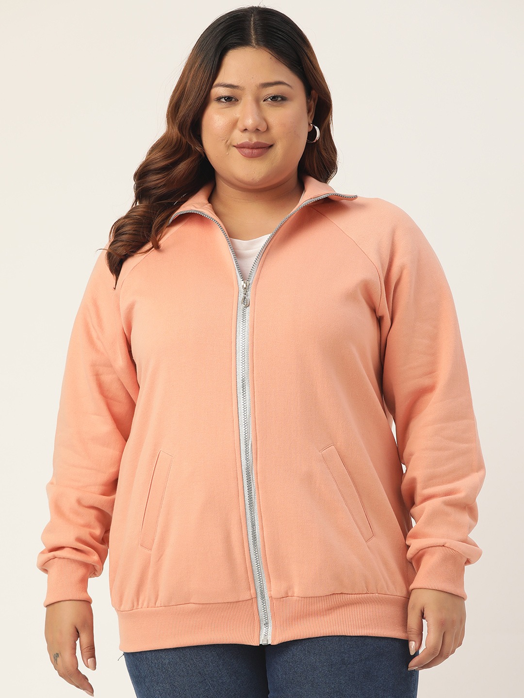 Women's Plus Size Pink Solid Color Longline Sporty Winter Jacket