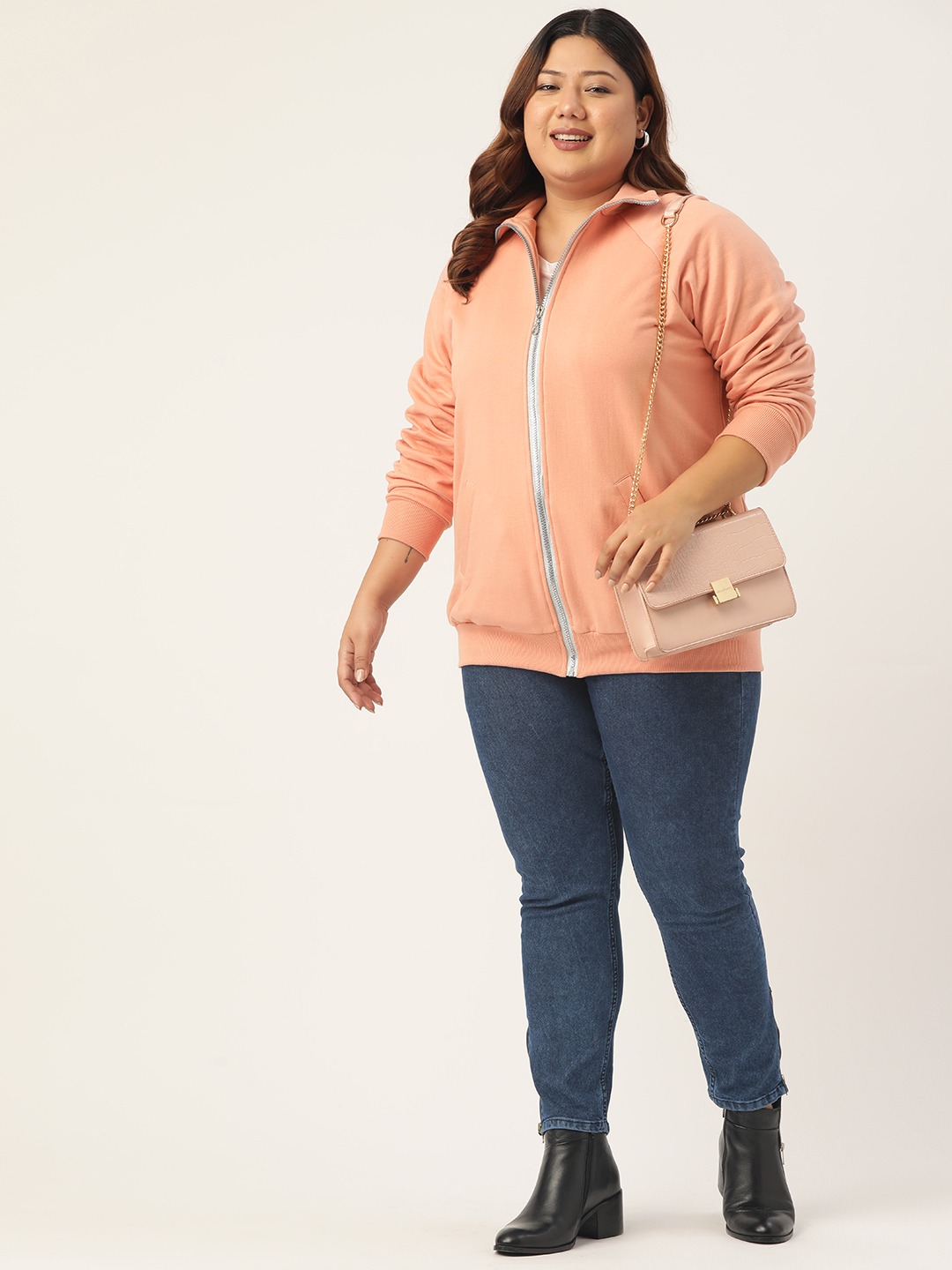 Women's Plus Size Pink Solid Color Longline Sporty Winter Jacket