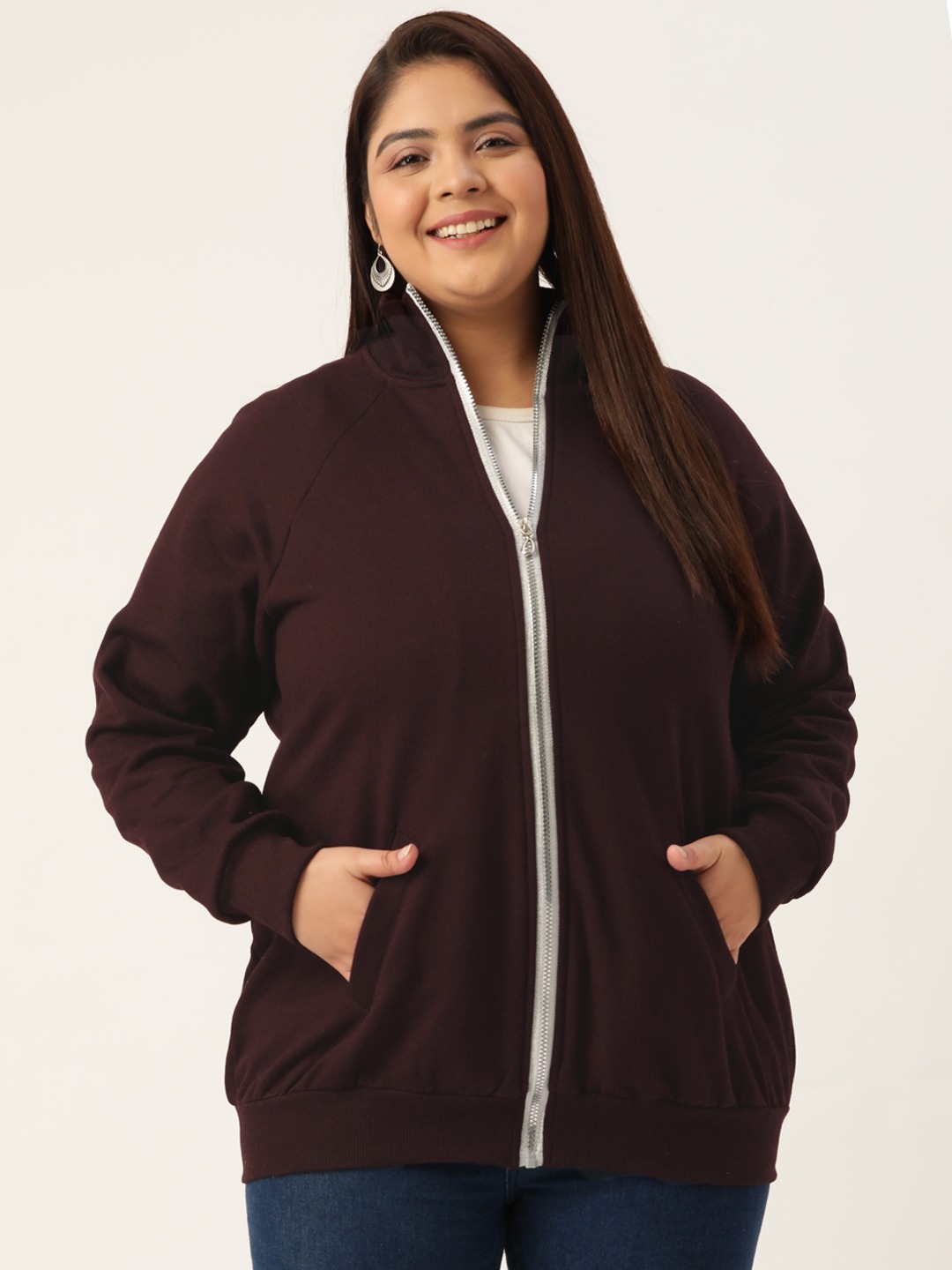 Women's Plus Size Plum Solid Color Longline Sporty Winter Jacket
