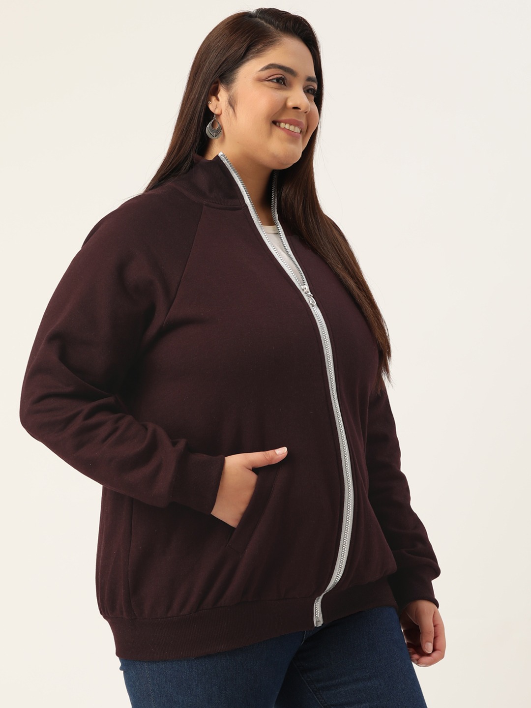 Women's Plus Size Plum Solid Color Longline Sporty Winter Jacket