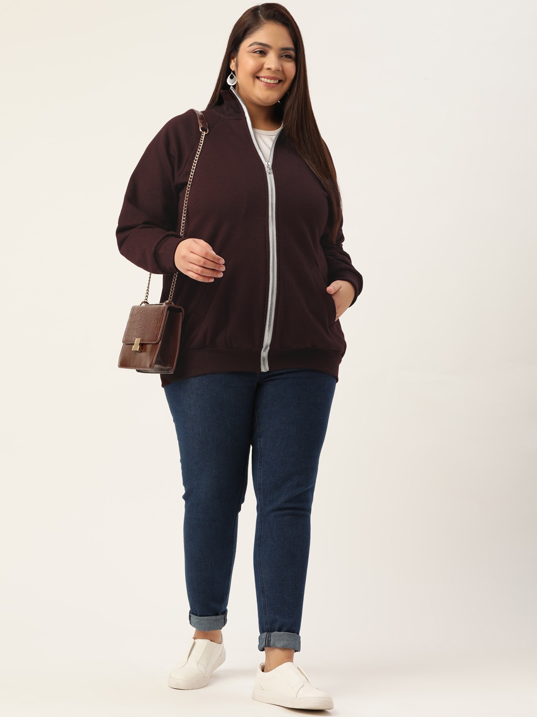 Women's Plus Size Plum Solid Color Longline Sporty Winter Jacket
