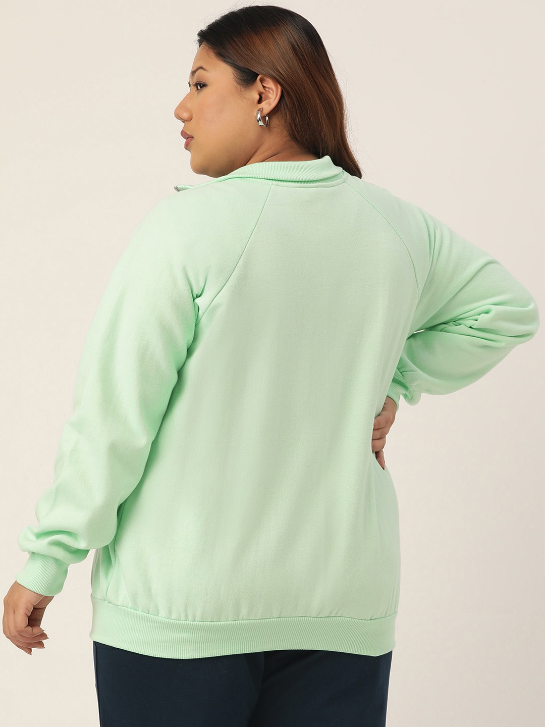 Women's Plus Size Sea Green Solid Color Longline Sporty Winter Jacket