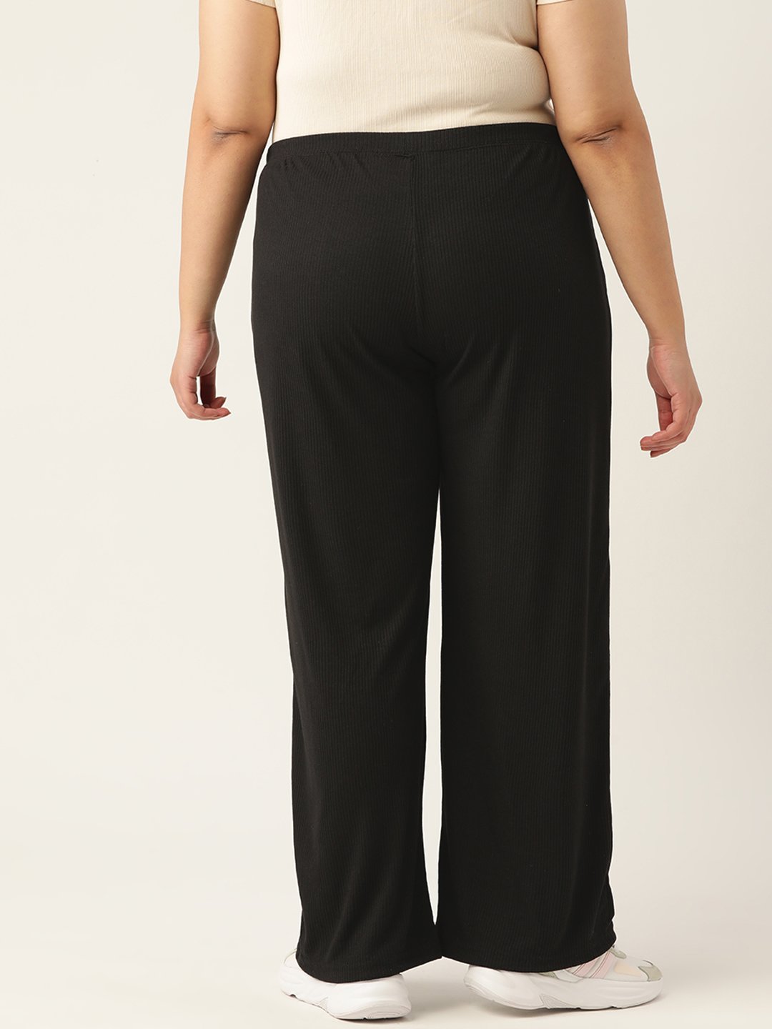 Women's Plus Size Black Solid Color Cotton Ribbed Trouser