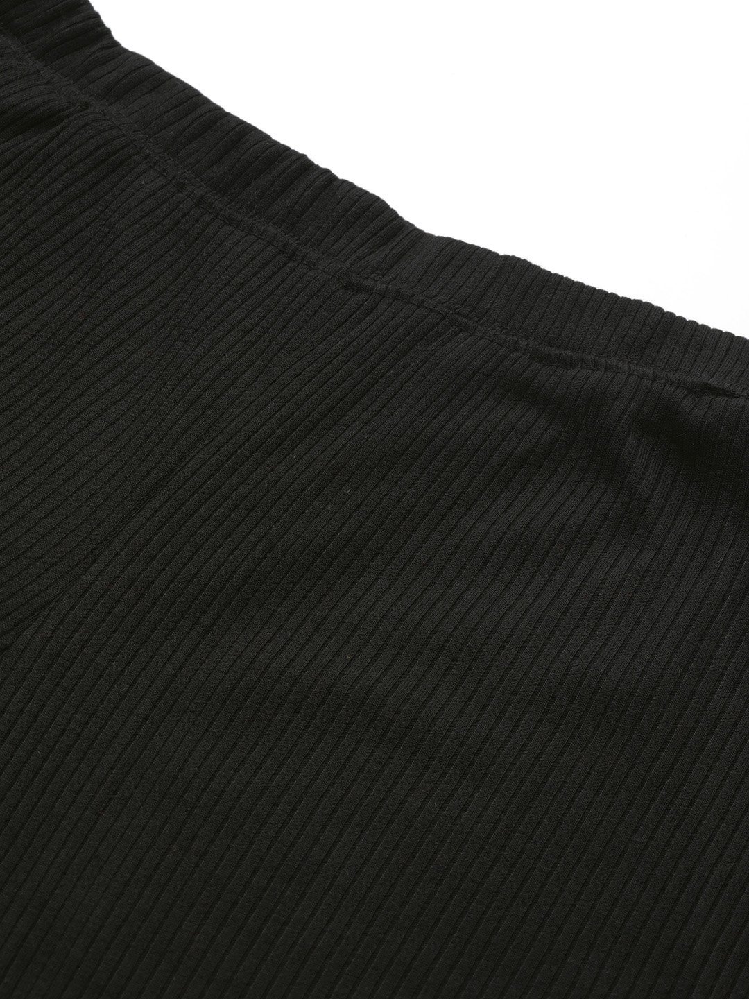 Women's Plus Size Black Solid Color Cotton Ribbed Trouser