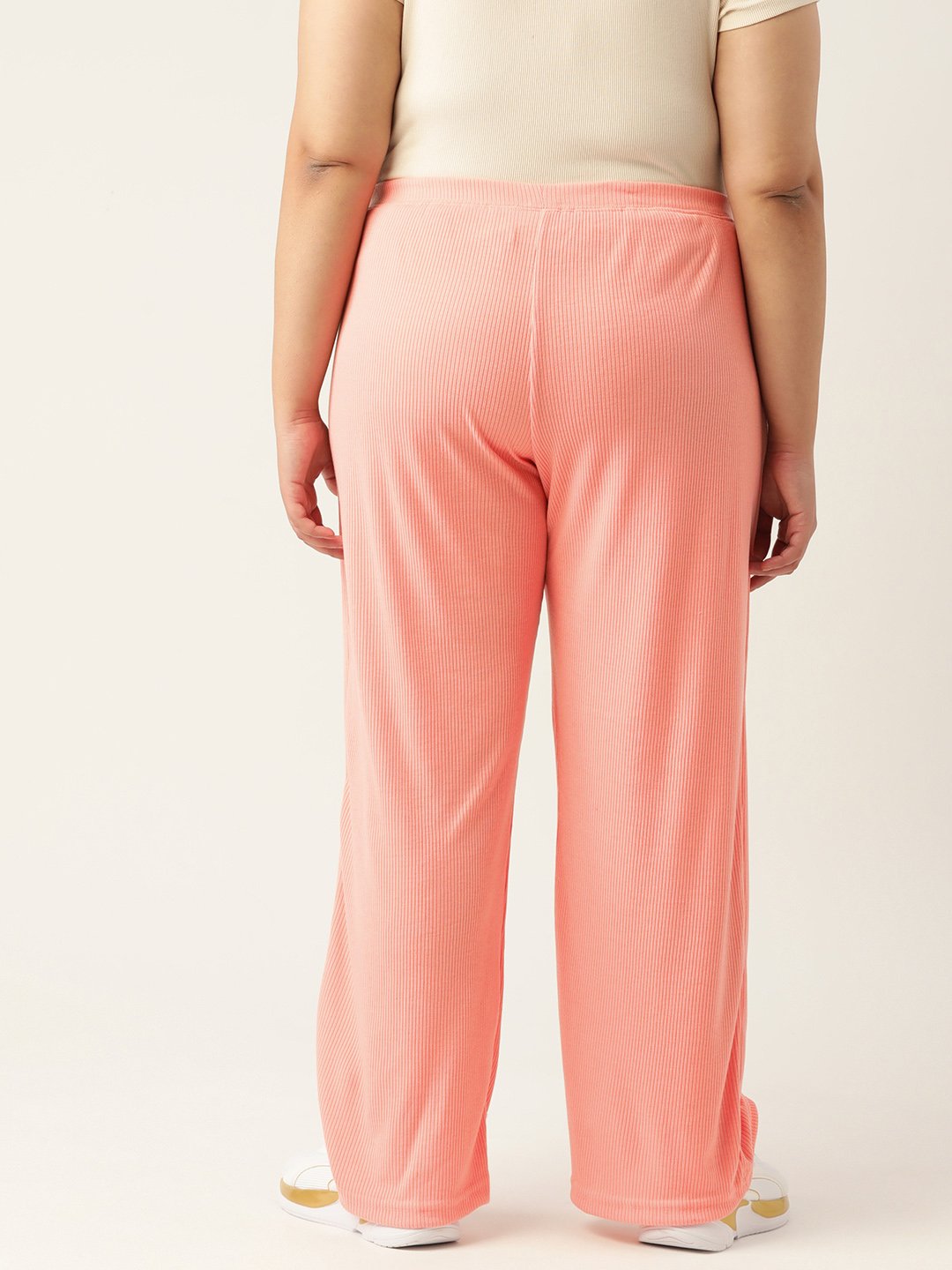 Women's Plus Size Pink Solid Color Cotton Ribbed Trouser