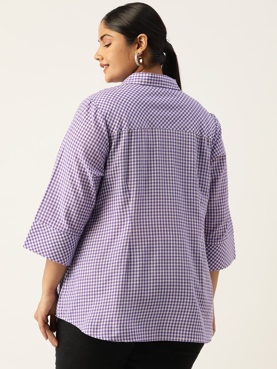 Women's Plus SizePurple Checked Printed Cotton Shirt